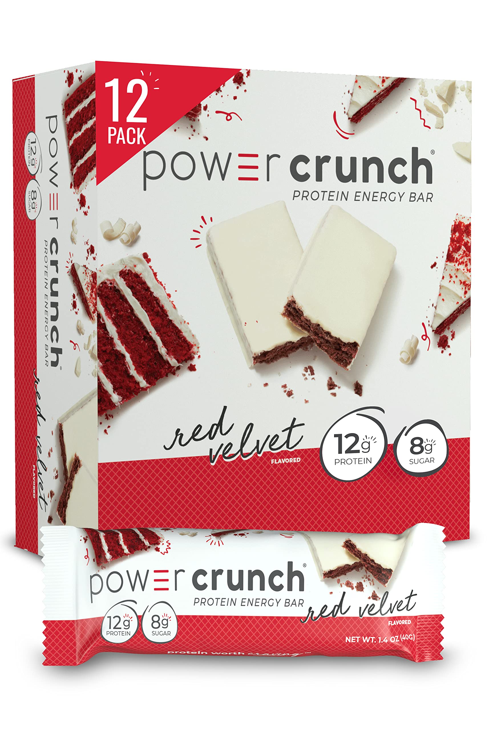 Power Crunch Protein Wafer Bars - High Protein Low Carb Keto Snacks (12 Pack, 1.4oz Each) | Red Velvet Flavor | Post-Workout Recovery & On-The-Go Healthy Snacking