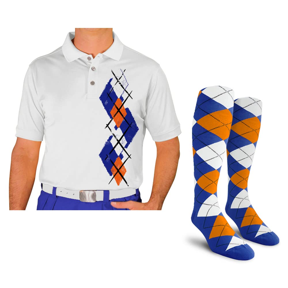 Dry Fit Short Sleeve Graphic Golf Polo Shirt with Socks for Men - Breathable Performance Tee & Comfortable Socks Set - Argyle Paradise Design (5A-5Z) - Perfect for Golf, Casual Wear & Outdoor Activities