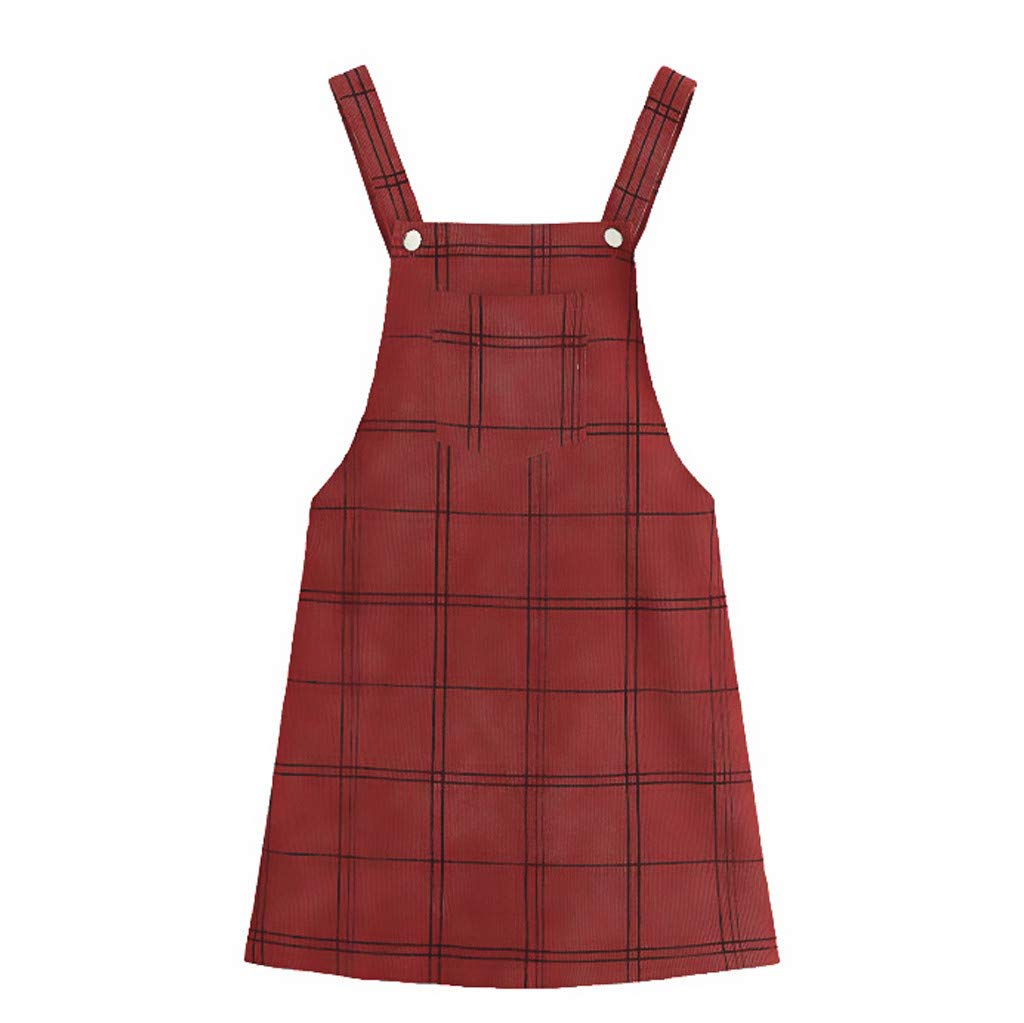 HHmei Women's Plaid Cute Strap Button-Up Straight Corduroy Overall Pinafore Dress - Perfect for Casual Outings, Workwear & Fall Fashion