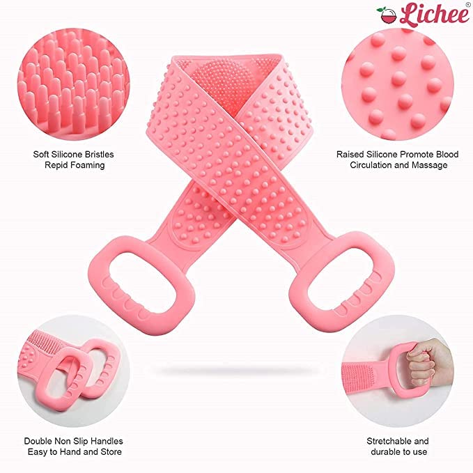 Piercell Silicone Back Scrubber - Double Sided Shower Scrubber Belt for Exfoliating & Cleansing - Waterproof Body Brush for Adults & Baby - Perfect for Bath, Shower & Spa Relaxation
