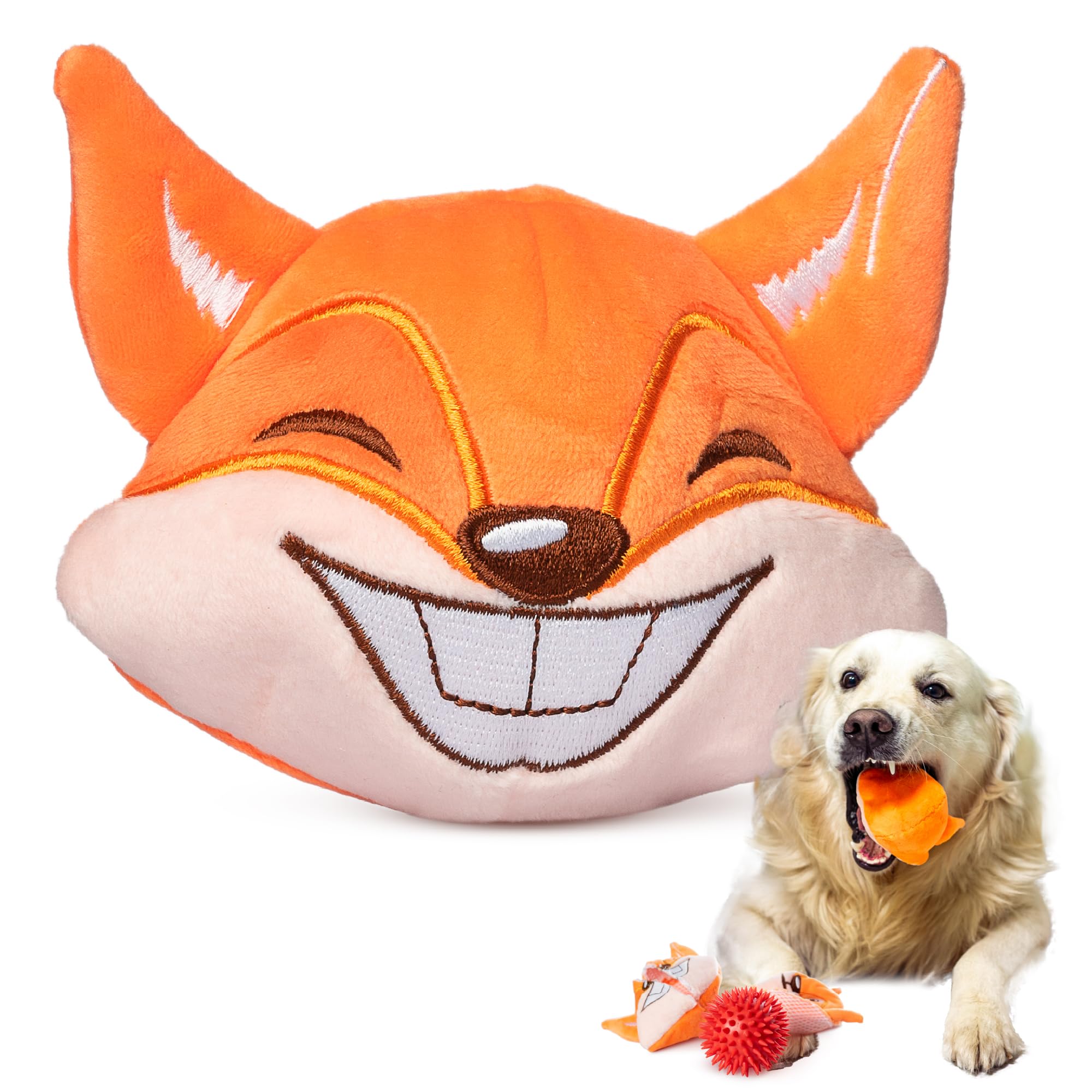 Durable 3-in-1 Squeaky Dog Toys for Aggressive Chewers - Interactive Chew Toys for Small, Medium & Large Dogs - Puppy Teething Relief Toy (Orange) - Perfect for Indoor Play, Outdoor Fetch & Training Sessions