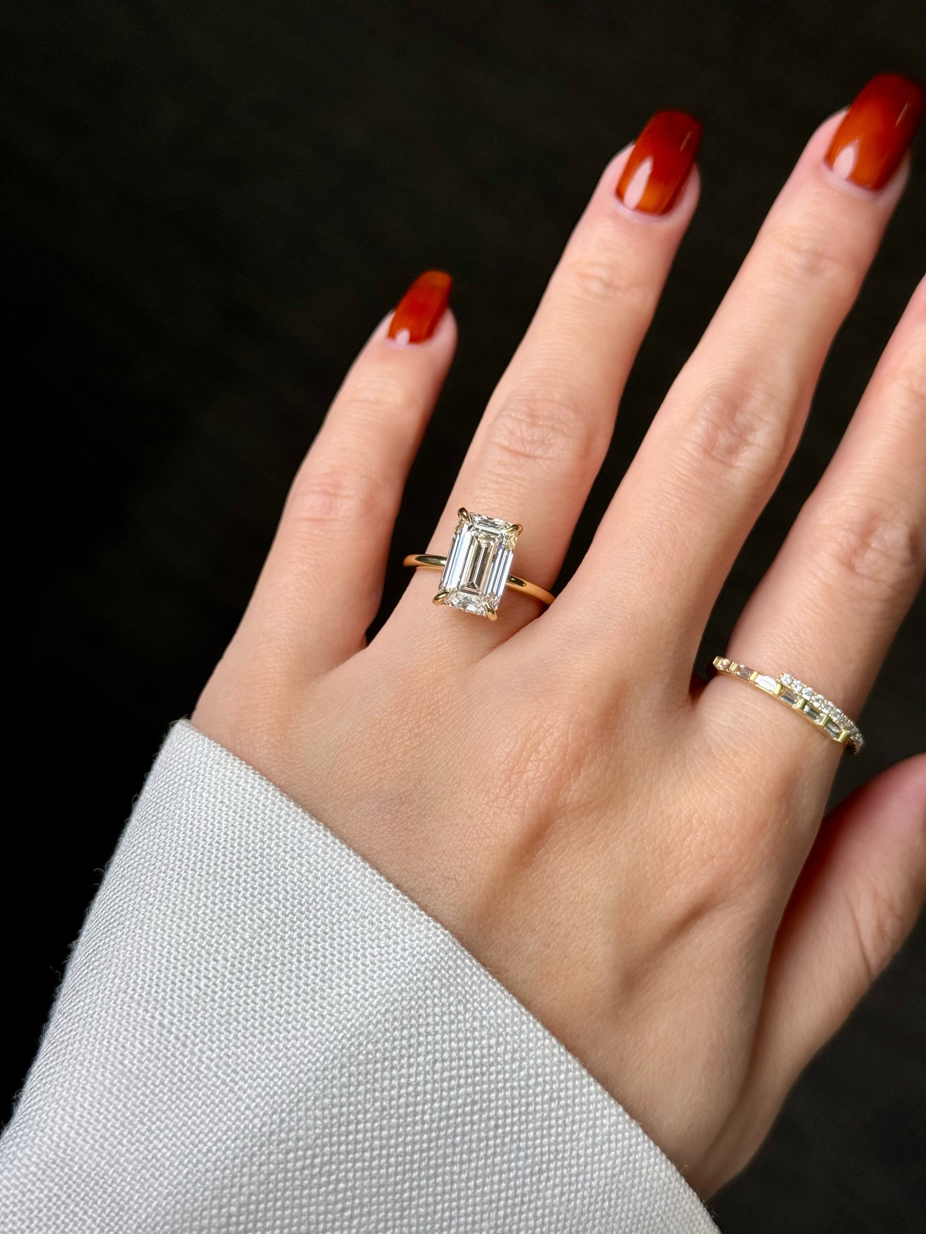 4.02ct Elongated Emerald Cut Lab Grown Diamond Hidden Halo Engagement Ring - The Adara | Eco-Friendly Luxury for Proposals, Anniversaries & Special Occasions