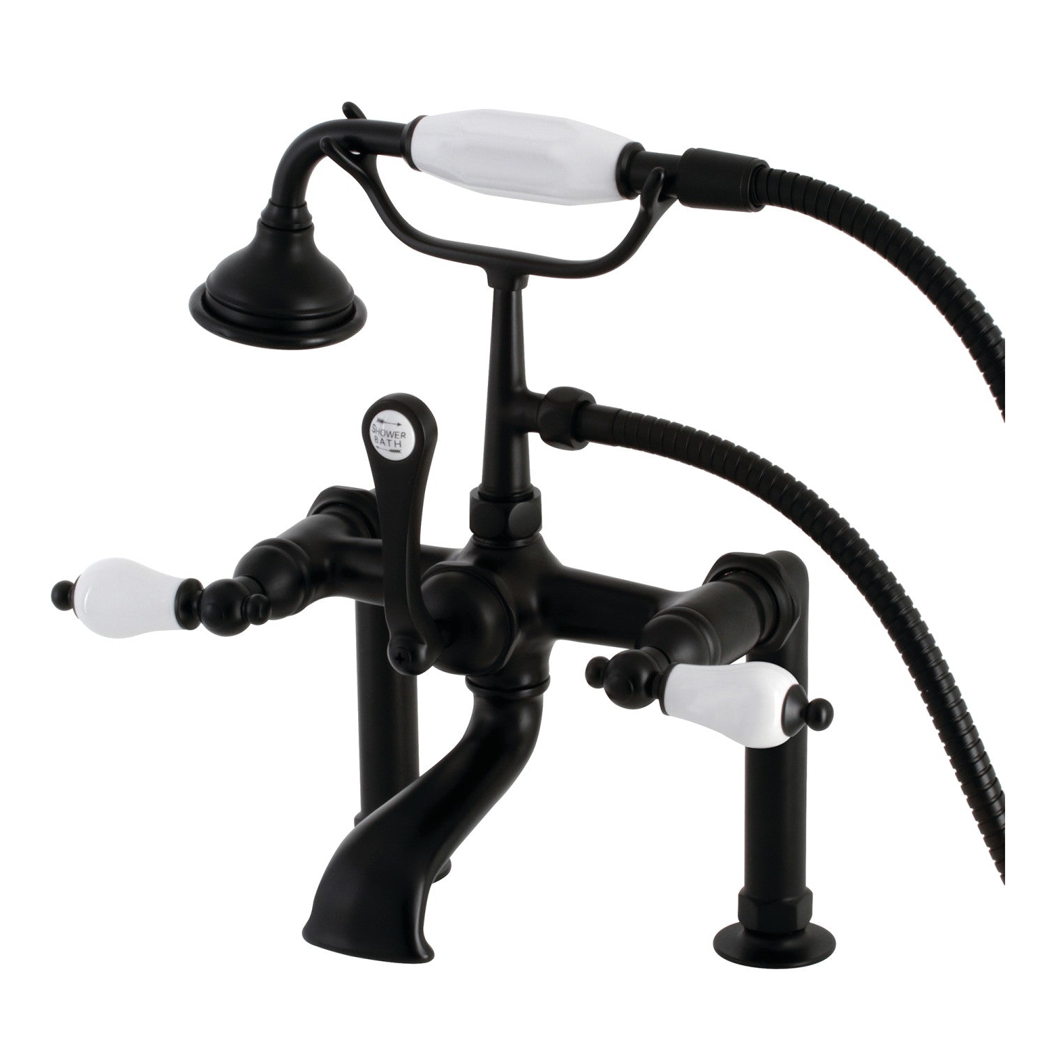 Vintage Matte Black Clawfoot Tub Faucet with Hand Shower - AE105T0 3-Handle 2-Hole Deck Mount Bathroom Fixture for Classic & Modern Bathrooms