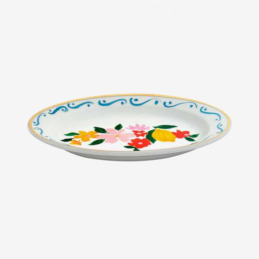 Bitossi Home Con Amore Oval Tray - Handmade Italian Ceramic Serving Platter with Floral Lemon Design - Perfect for Dining, Entertaining & Home Decor
