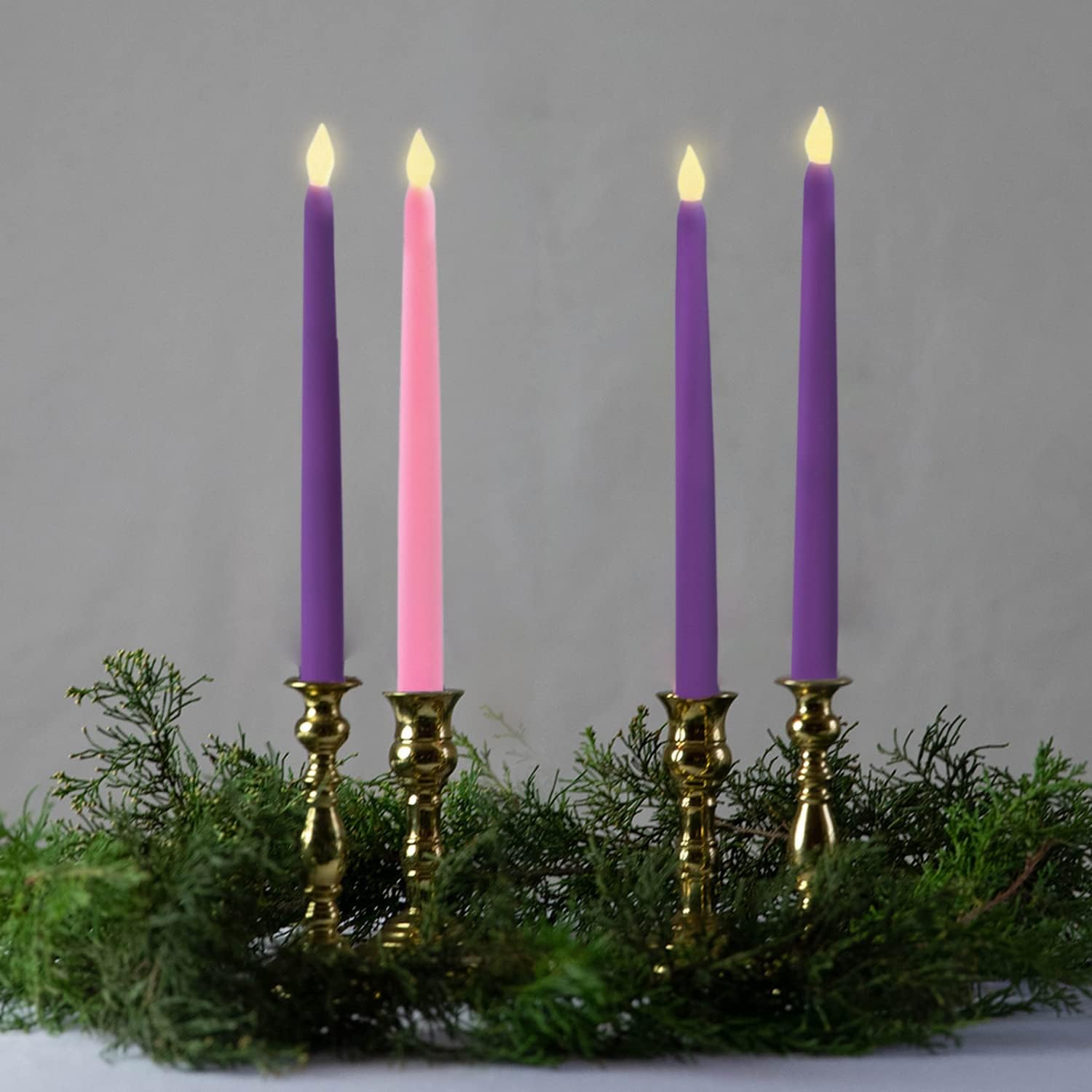 Battery Operated Flameless Candles Set - 10 Inch Purple & Pink for Advent Wreath & Lent Decor
