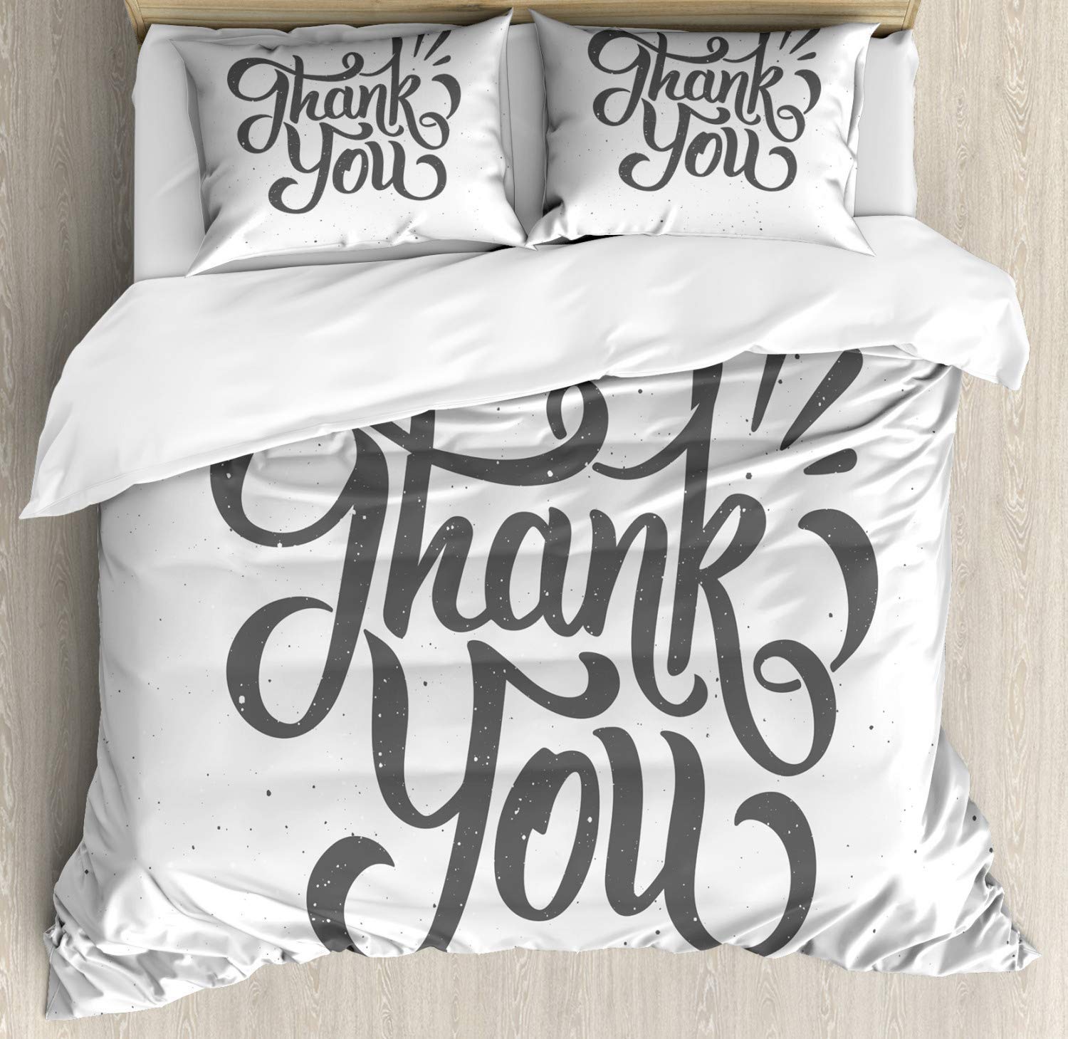 Thank You Duvet Cover 3 Piece Set - Funky Dramatic Font Artwork with Gratitude Message | Ultra Soft Microfiber Comforter Cover with Zipper Closure & 2 Pillow Shams | Full Size Bedding Set | Perfect for Guest Rooms, Thankful Gifts & Cozy Bedroom Decor