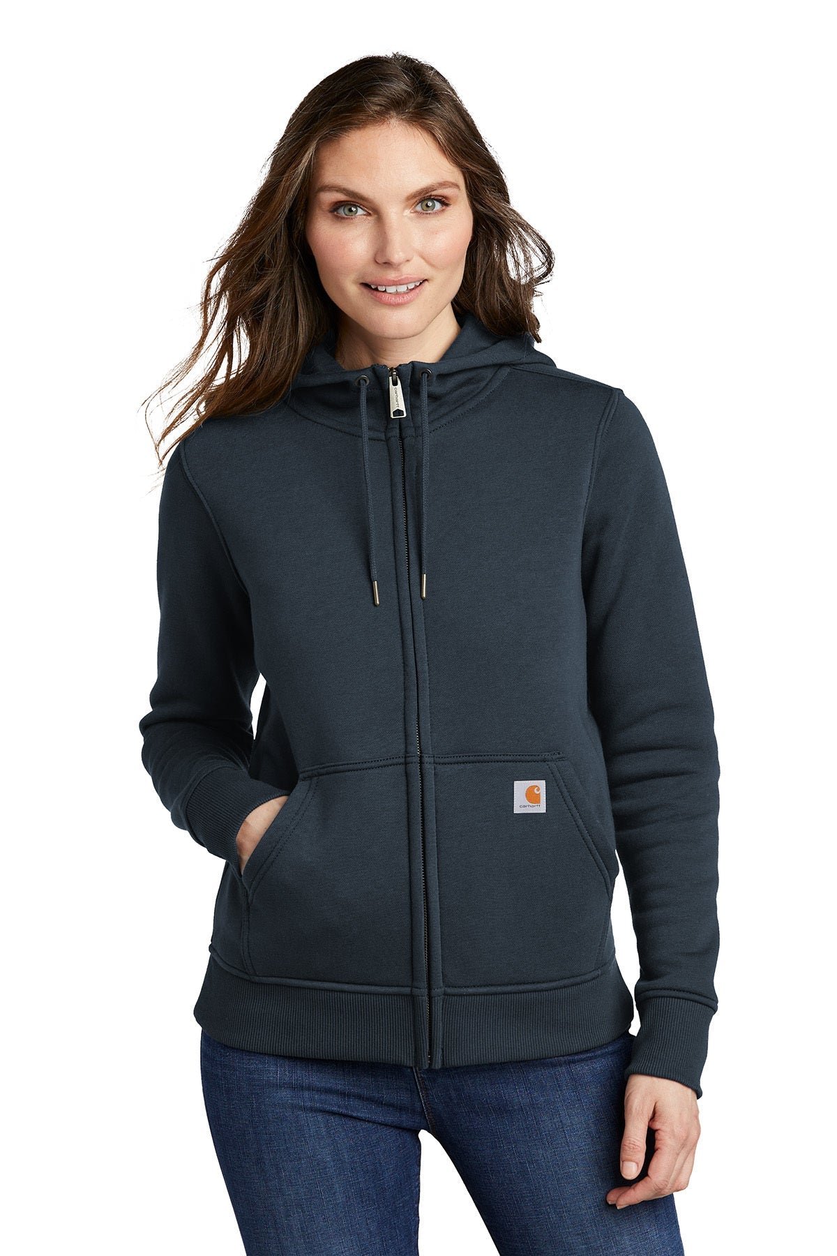 Carhartt Women's Clarksburg Full Zip Custom Hoodie - Navy Blue Fleece Jacket for Outdoor Work & Casual Wear