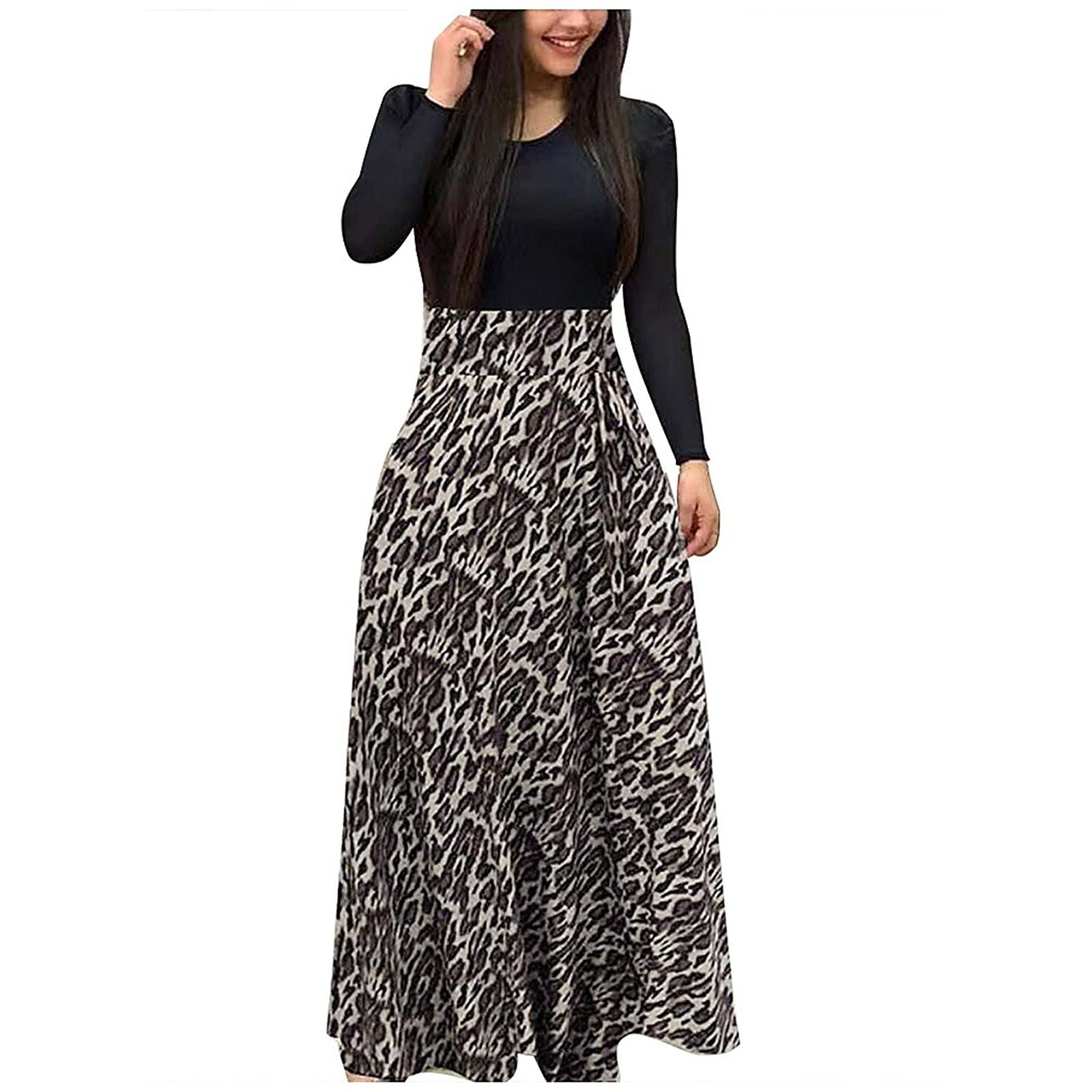 Women's Knit Long Sleeve Maxi Dress - Floral Print Casual Dress for Everyday Wear | Perfect for Brunch, Date Night & Fall Layering