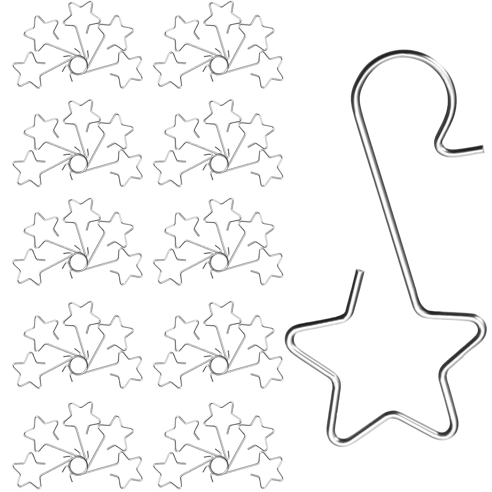 100-Piece Stainless Steel Star-Shaped Christmas Ornament Hooks - Silver Xmas Tree Hangers for Holiday Decorations, Party Supplies & Festive Home Decor