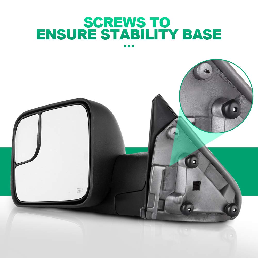 AUTOMUTO Power-Adjustable Towing Mirrors for Dodge Ram 1500/2500/3500 (1994-1997) - Black Non-Heated Mirrors for LH Driver & RH Passenger Side - Perfect for Towing Trailers, Boats & Heavy Loads