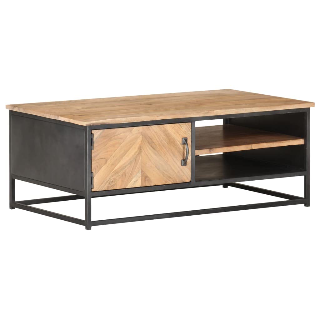 Industrial Style Solid Acacia Wood Coffee Table with Storage - 35.4