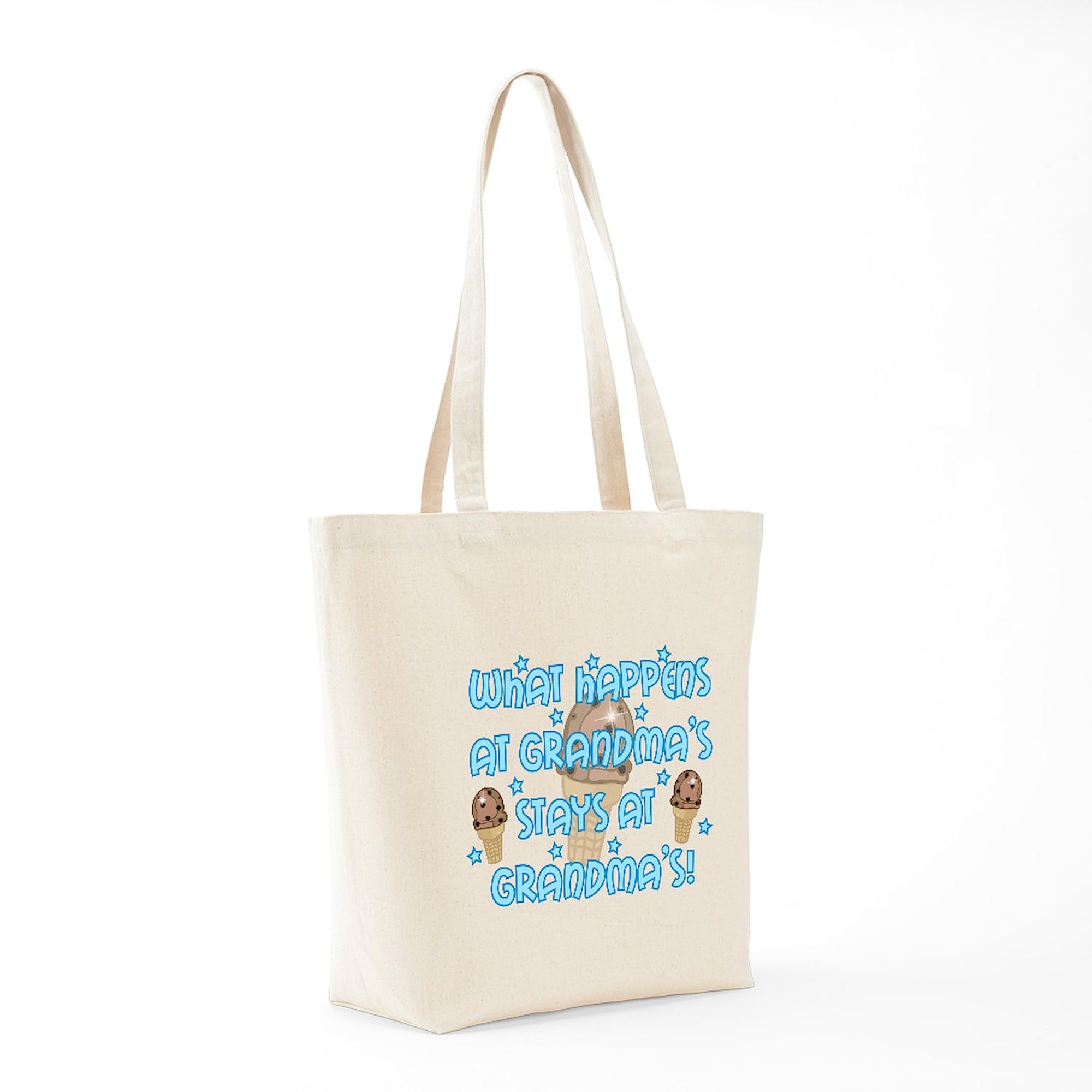 Natural Canvas Tote Bag - Reusable Grocery Shopping Bag with 'What Happens At Grandma's' Print | Perfect for Groceries, Beach Trips & Farmers Market