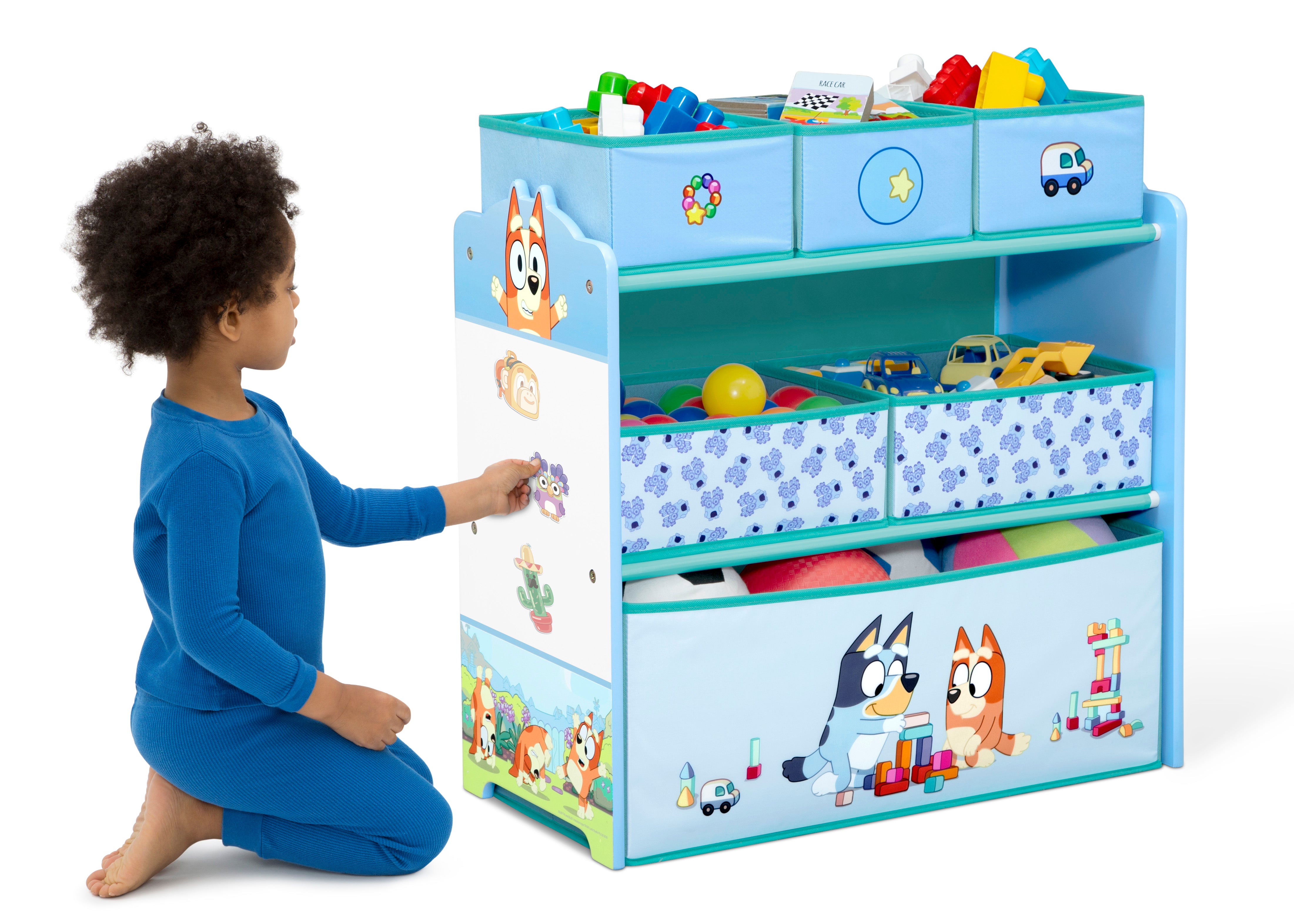 Bluey Themed 6-Bin Toy Storage Organizer for Kids - Durable Plastic Toy Box with Handles for Playroom, Bedroom, and Classroom Organization