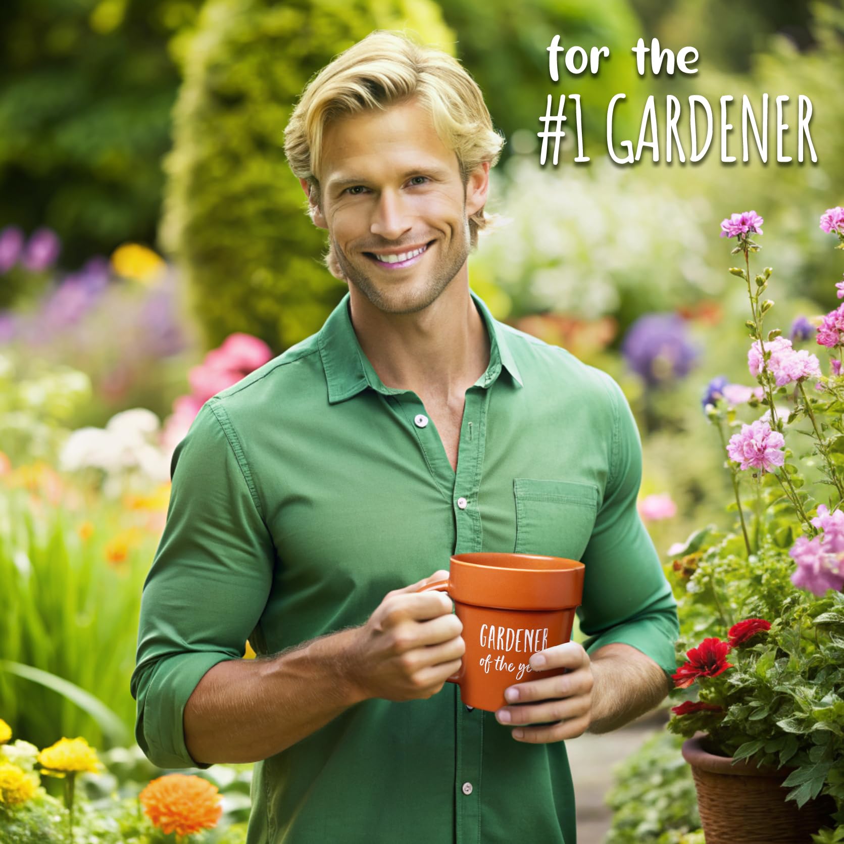 VELENTI Funny Gardener Coffee Mug with Shovel Spoon - Unique Plant Pot Shaped Mug for Men & Women - Perfect Gardening Gift for Dad's Birthday or Mom's Christmas - Ideal for Coffee Lovers & Plant Enthusiasts (Great for Home, Office or Garden Use)