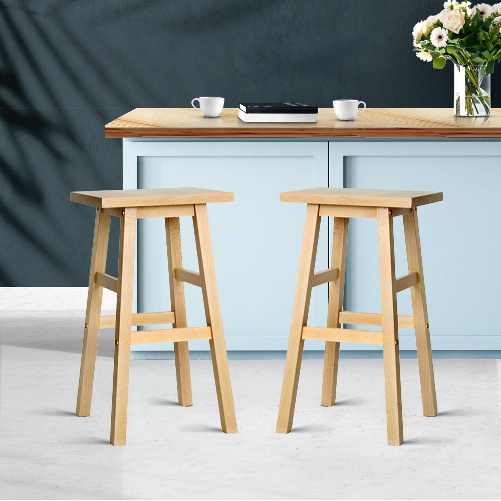 2-Pack Wooden Bar Stools for Kitchen Counter - Natural Finish Bar Height Stools with Back Support - Perfect for Breakfast Nook, Kitchen Island & Home Bar