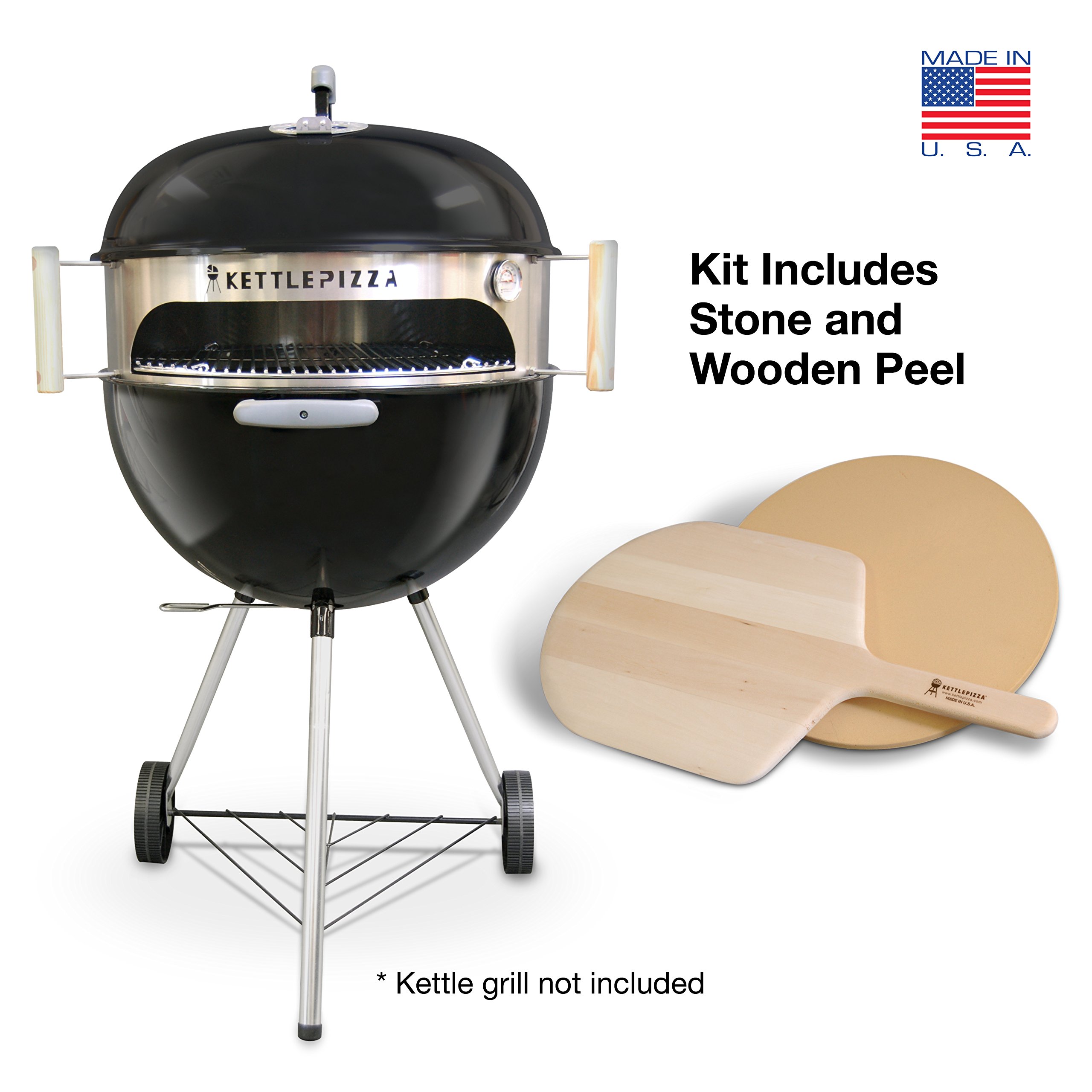 KettlePizza Deluxe Charcoal Pizza Oven Kit for 26.75 Inch Weber Kettle Grill - Outdoor Cooking Accessory for Backyard BBQ & Wood-Fired Pizza Parties