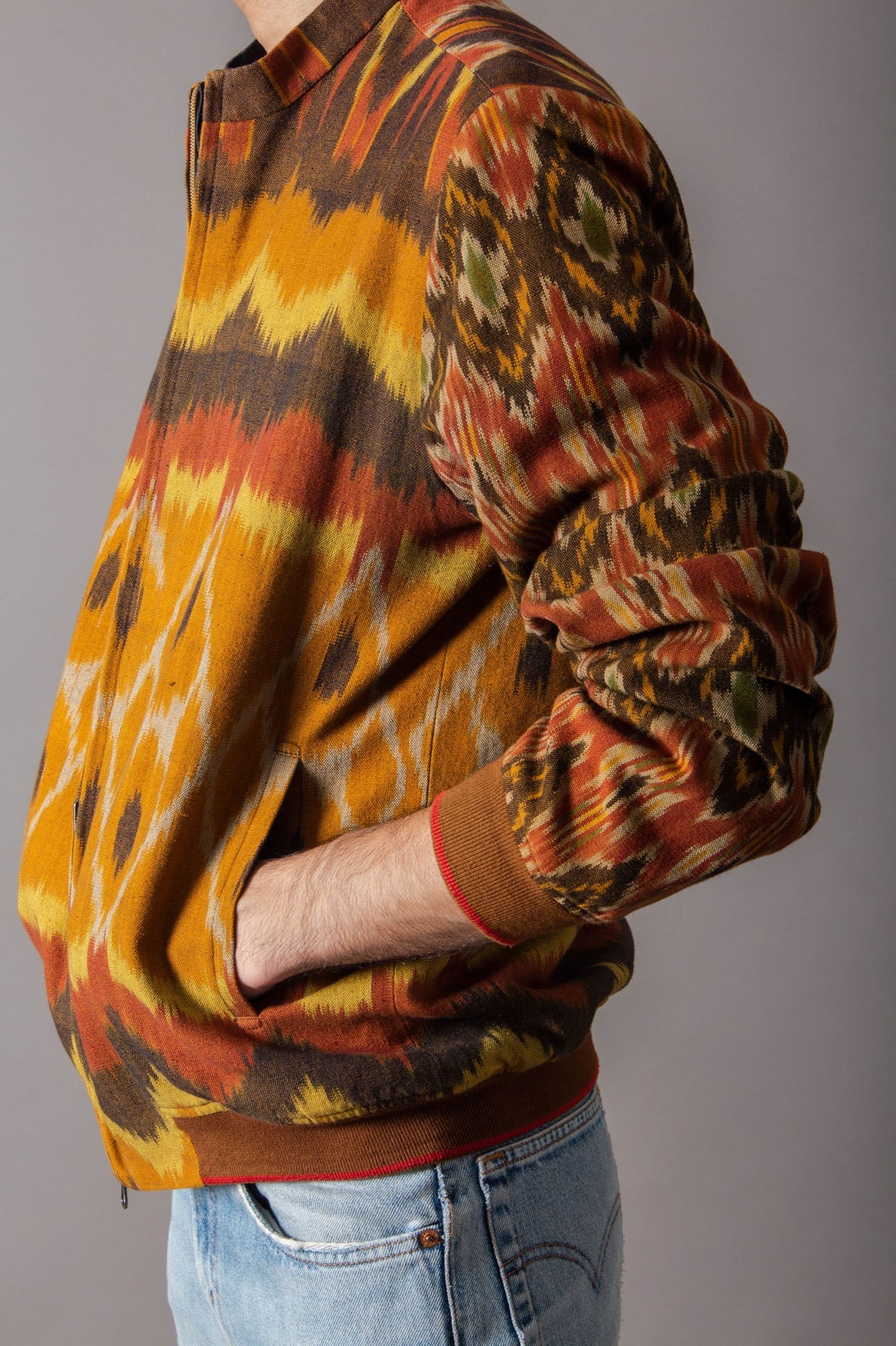Jaanbaaz Bomber Cotton Ikat Jacket for Men - Lightweight & Stylish Outerwear for Casual Wear, Travel & Street Fashion