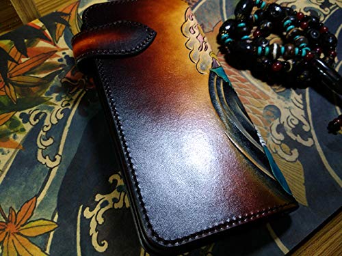 Handmade 3D Genuine Leather Wallet for Men - Custom Biker Wallet with Celtic Elephant Design, Hand-Carved & Hand-Painted - Perfect for Motorcycle Riders, Gift Giving & Everyday Use