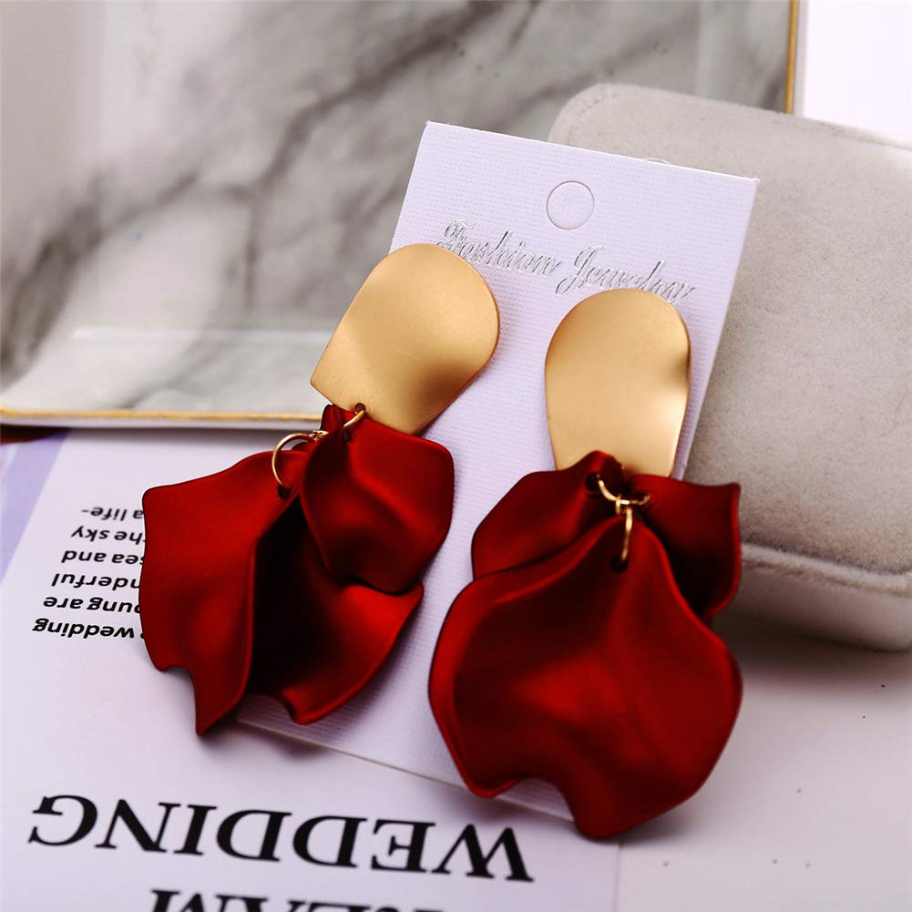 Elegant Rose Petal Dangle Earrings for Women - Long Drop Floral Tassel Statement Earrings - Exaggerated Tiered Flower Jewelry for Wedding, Party & Special Occasions
