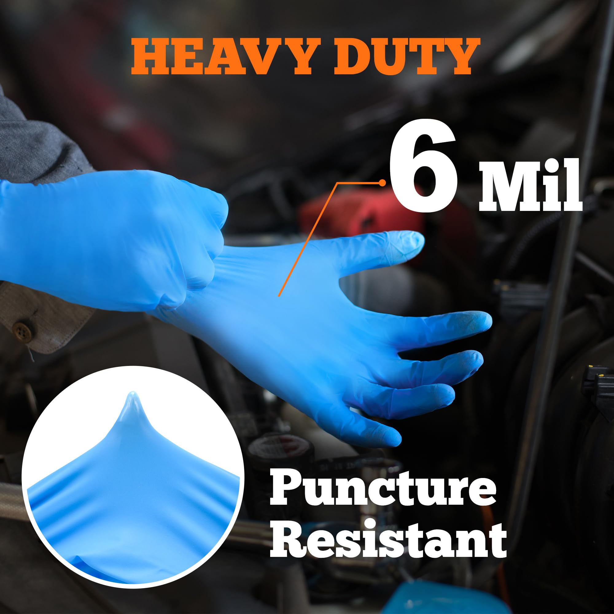 TitanFlex Heavy Duty 6 mil Blue Nitrile Gloves - Latex Free, Powder Free Disposable Gloves for Cooking, Mechanics, Cleaning & Food Handling - 100 Pcs/Pack