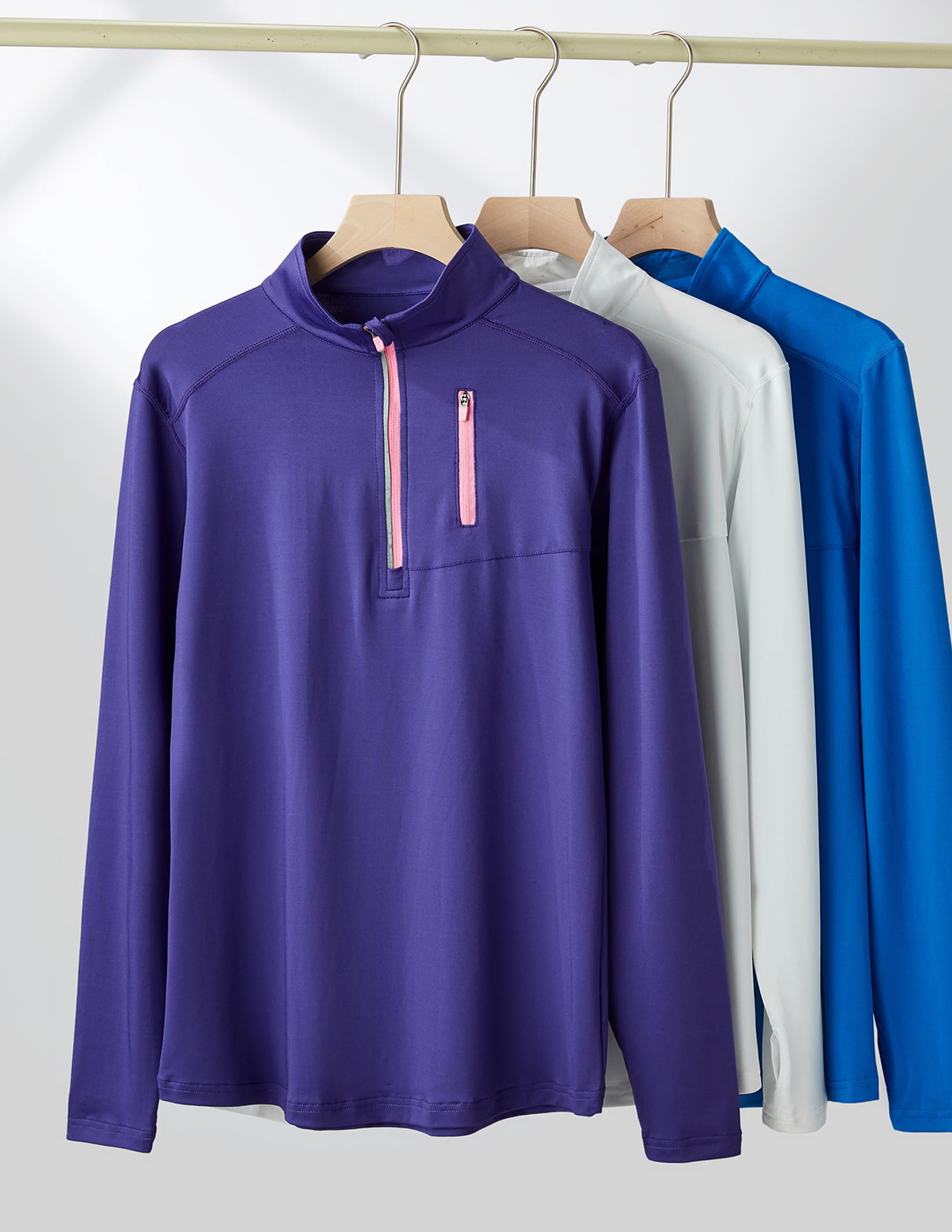 Liberty Imports 3 Pack Women's Quick Dry Long Sleeve Quarter Zip Pullover Workout Shirts with Thumb Holes & Pocket - Moisture Wicking Athletic Tops for Running, Yoga, Gym & Outdoor Activities
