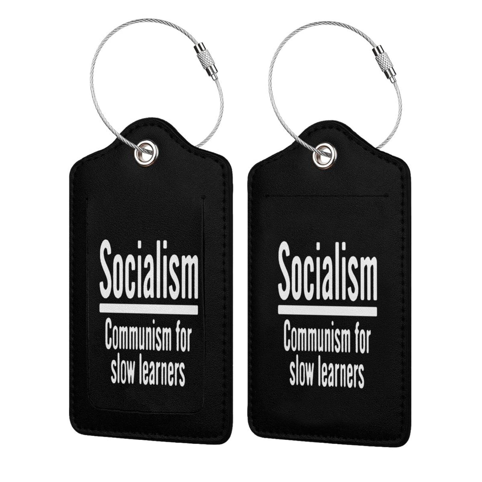 Socialism Sucks Biden Blows Leather Luggage Tag - Premium Microfiber PU Leather Travel ID Tag with Metal Ring for Men & Women - Perfect for Airports, Suitcases & Backpack Identification