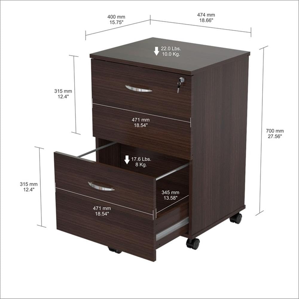Inval America 2-Drawer Mobile File Cabinet - Commercial Office Collection | Heavy-Duty Rolling Storage for Documents & Supplies | Perfect for Offices, Home Workspaces & Schools