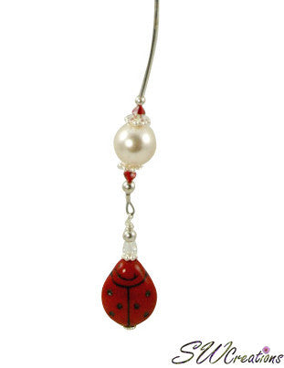 Elegant Red Ladybug Pearl Crystal Beaded Fan Pull - Vintage Ceiling Fan Light Chain Pull - Perfect for Home Decor, Bedroom, Living Room & Nursery Accessories