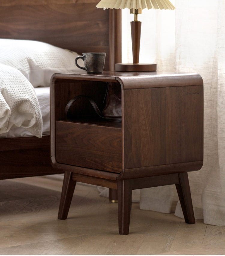 Premium Black Walnut & Ash Solid Wood Modern Nightstand - Stylish Bedside Table for Bedroom, Living Room, or Office