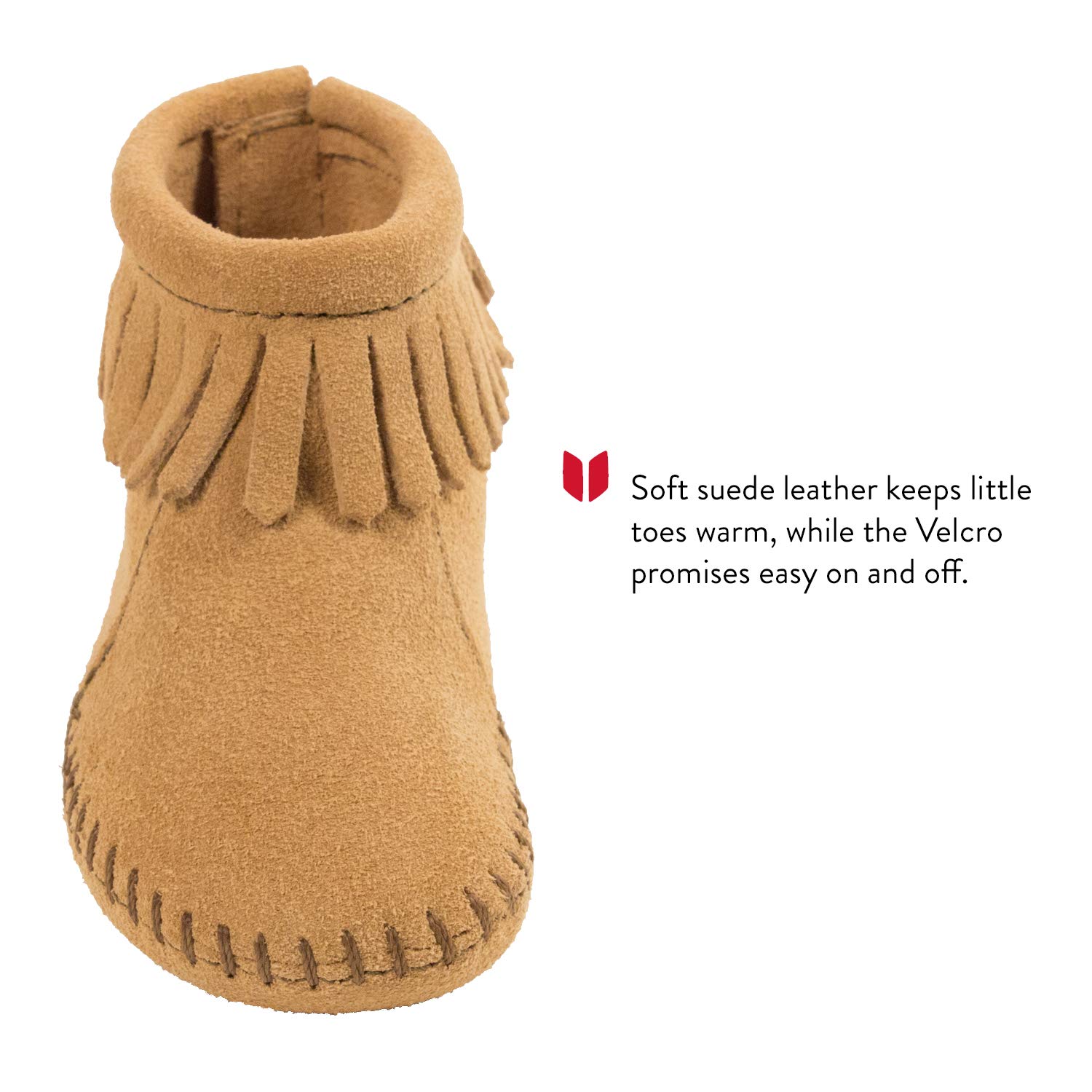 Minnetonka Velcro Back Flap Bootie for Toddlers - Soft Leather Moccasins for Boys & Girls - Perfect for Indoor Play, Outdoor Walks & Casual Wear