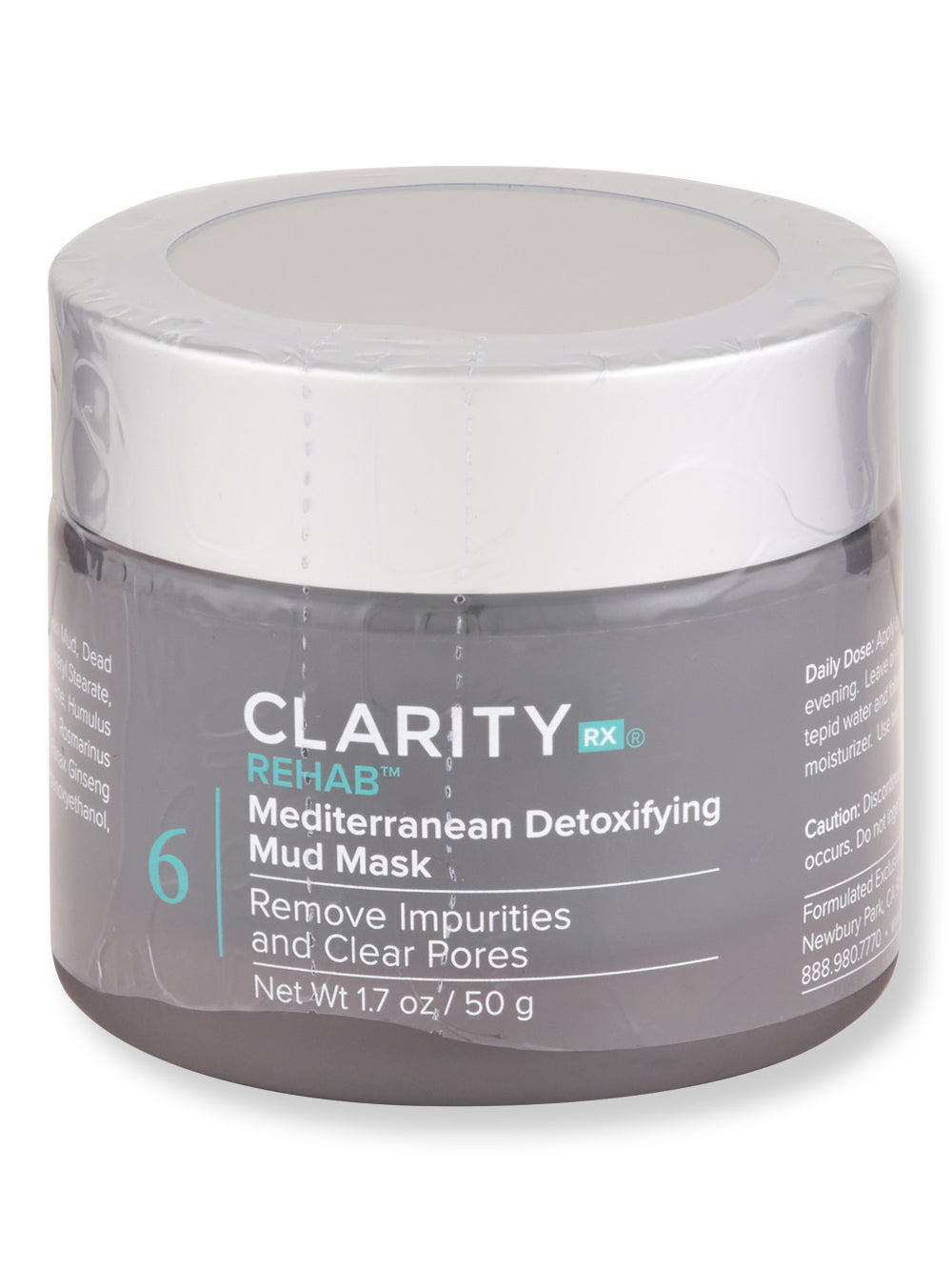 ClarityRx Rehab Mediterranean Detoxifying Mud Mask - Purifying Facial Treatment for Acne & Blackheads | Deep Cleansing & Pore Minimizing | Spa Day & Self-Care Essential