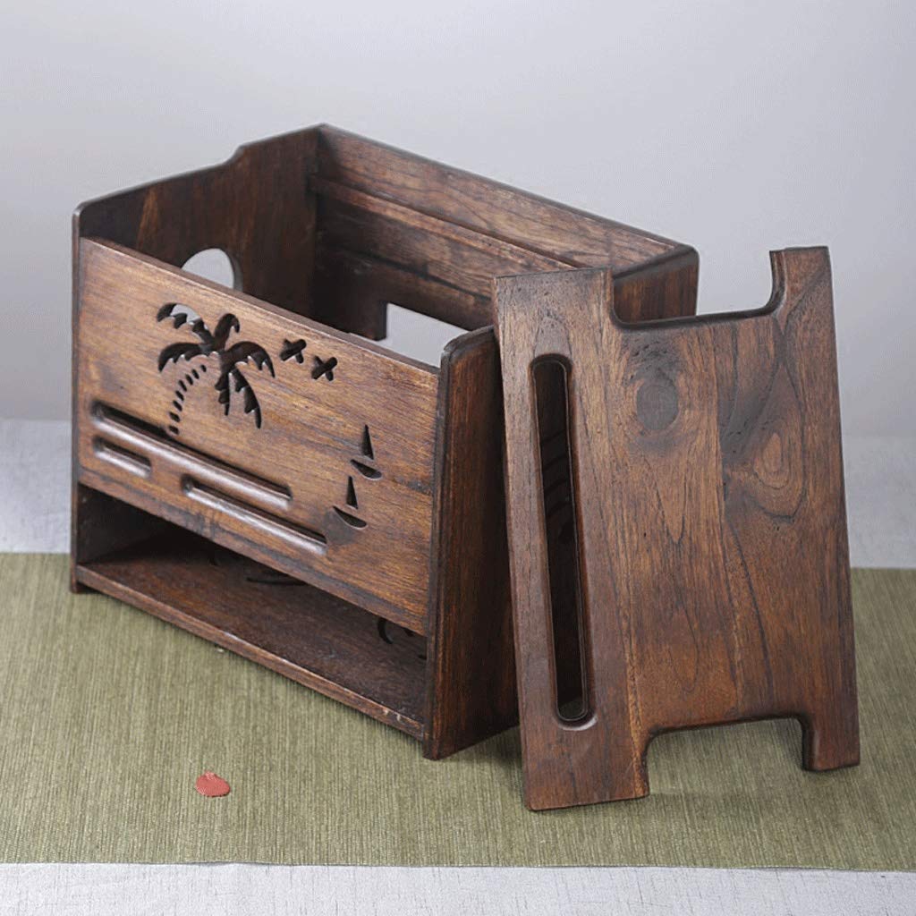 Solid Wood Wireless Router Storage Box - WiFi Router Organizer with Cable Management, Desktop Shelf for Modem, Hub, and Electronics - Perfect for Home Office and Living Room Organization