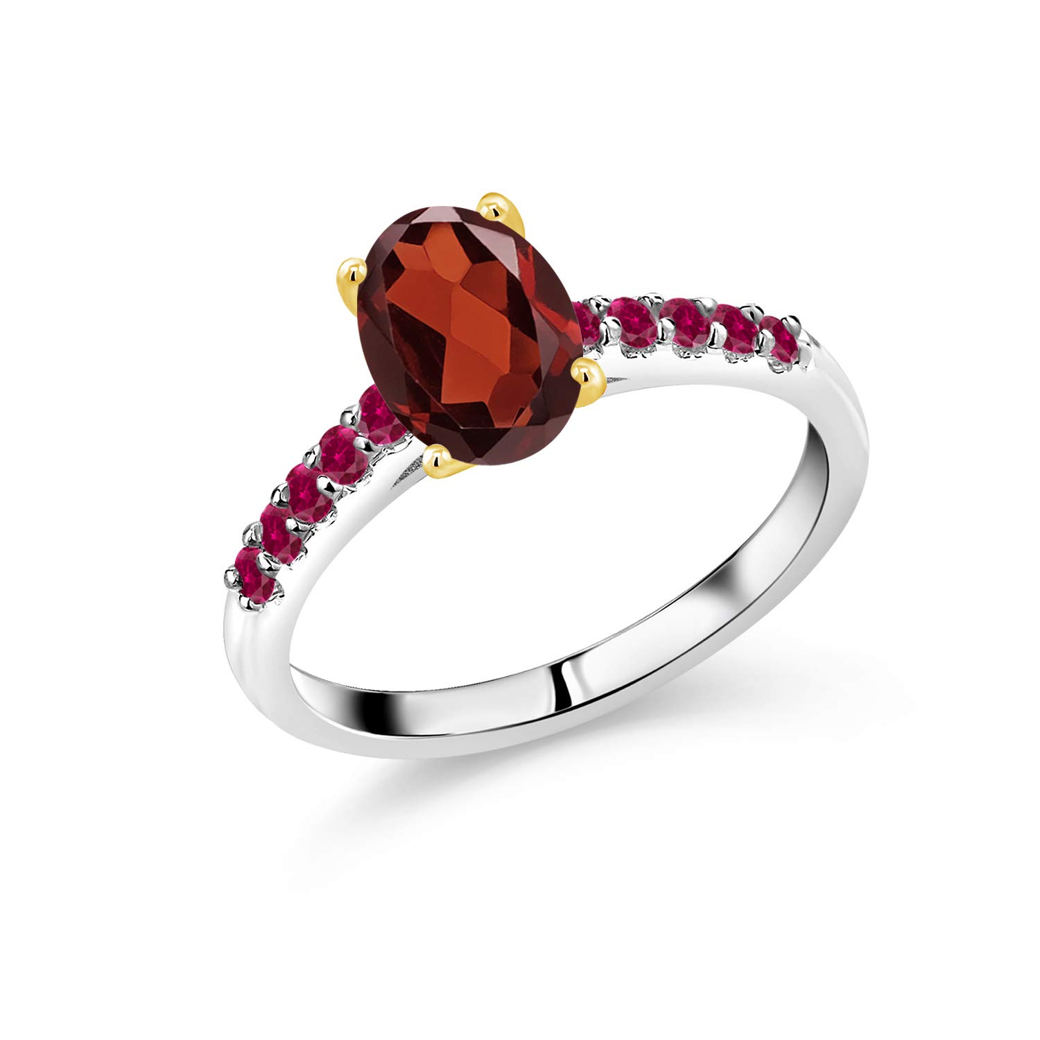 2.63 Ct Genuine Red Garnet & Created Ruby 925 Sterling Silver Ring with 10K Yellow Gold Prongs - Elegant Jewelry for Women, Perfect for Weddings, Anniversaries & Special Occasions