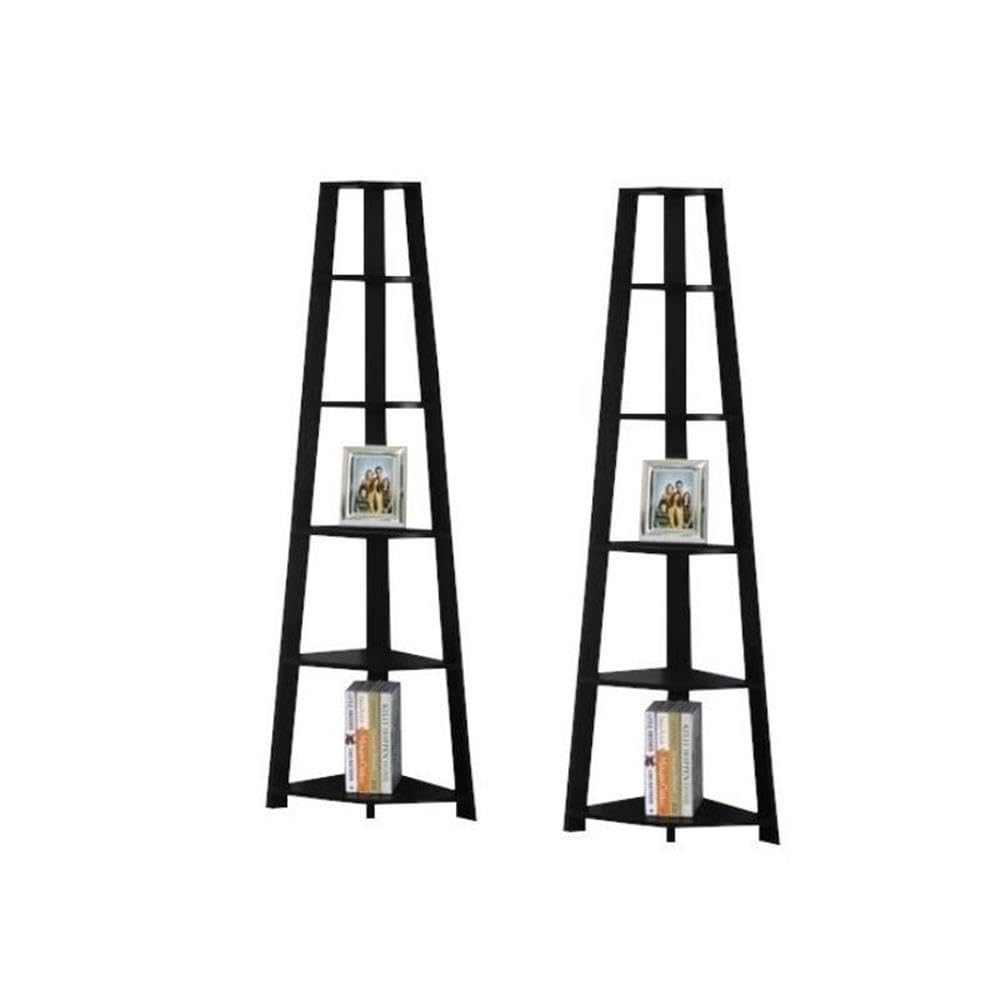 Modern Black Wood Corner Accent Etagere Set - 2 Piece Space-Saving Shelf for Living Room, Bedroom & Office Decor | Home Square