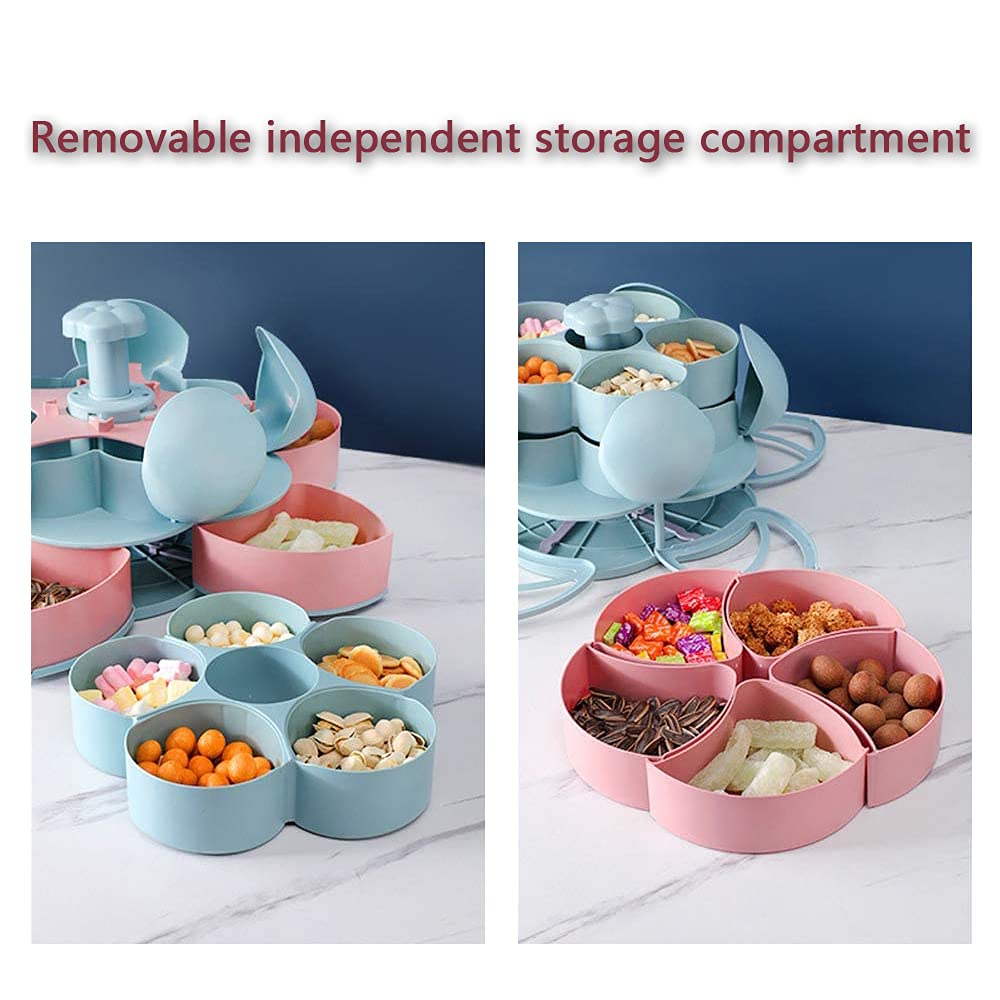 Double Deck Snack Box - 10 Grid Rotating Candy Serving Tray for Dried Fruit, Nuts, Chips & Olives | Flower-Shaped Creative Storage Container (Pink) - Perfect for Parties, Movie Nights & Home Entertaining