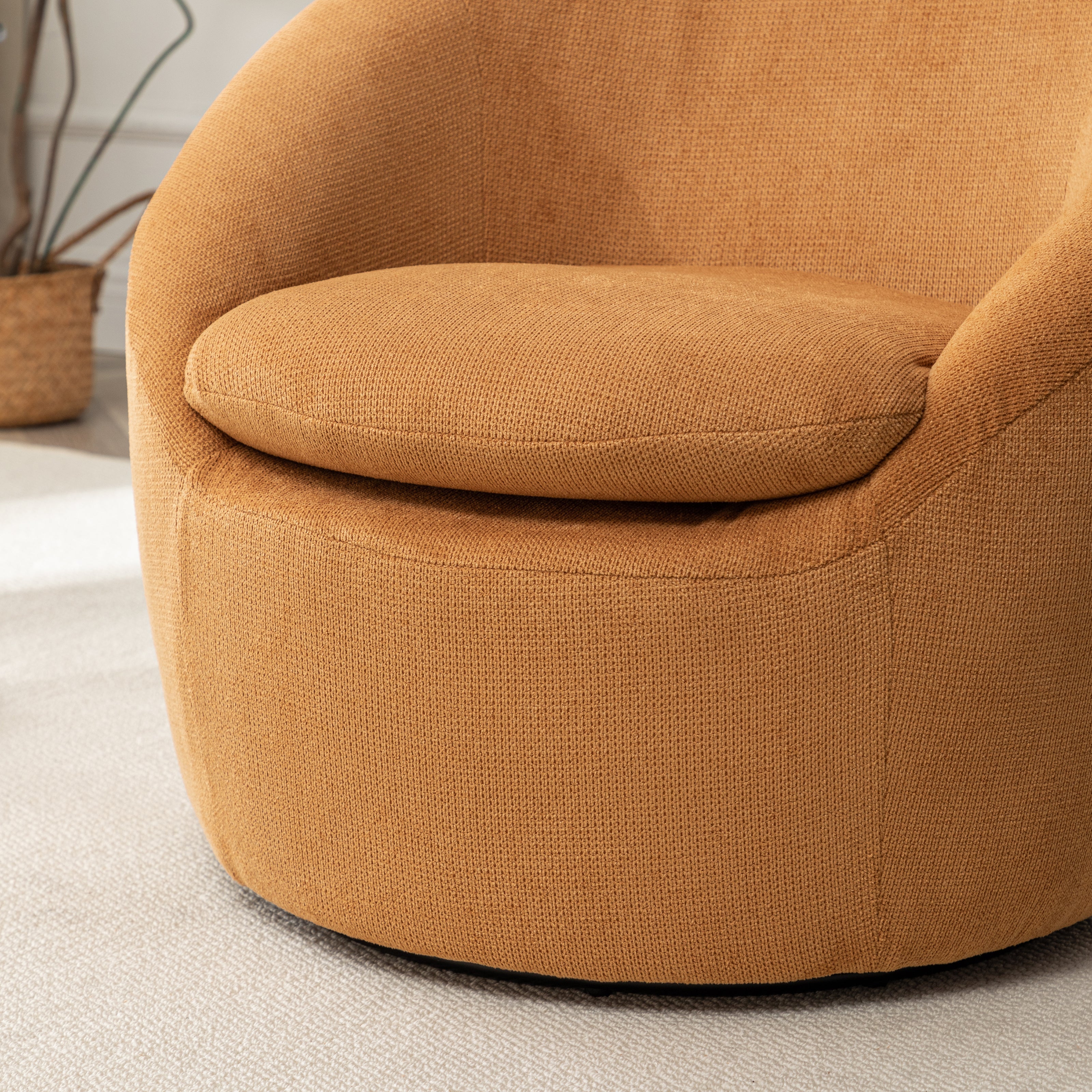 Roundhill Furniture Winnie Modern Barrel Chair - 360° Swivel Accent Chair with Upholstered Seat & Metal Base for Living Room, Bedroom or Office