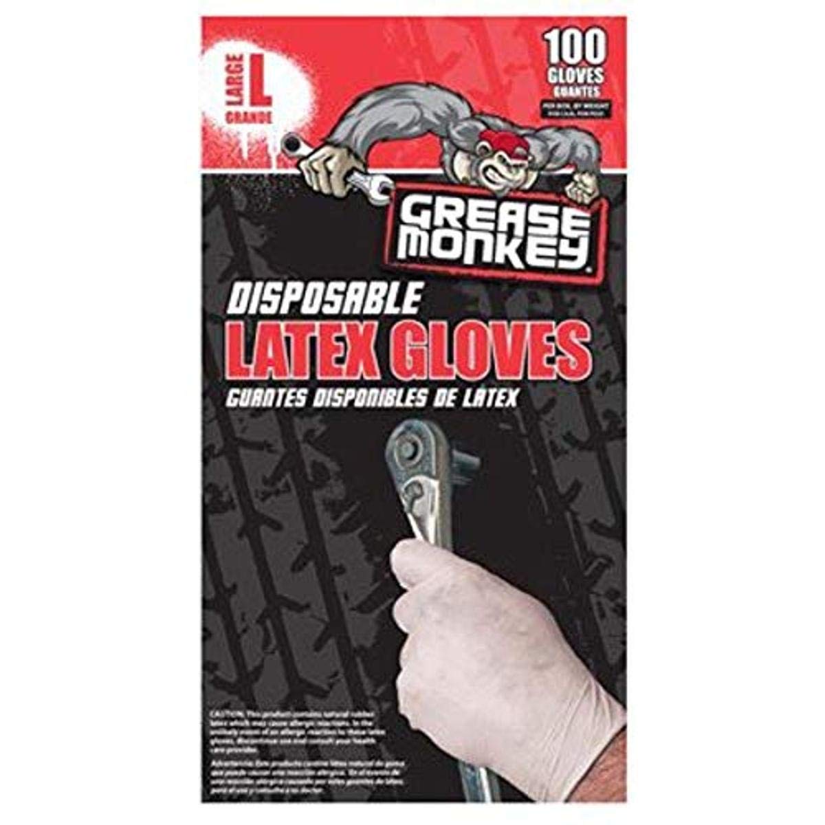 **Grease Monkey Latex Disposable Gloves (Large) - 100 Pack - Heavy-Duty, Chemical-Resistant for Automotive, Cleaning & Industrial Use**