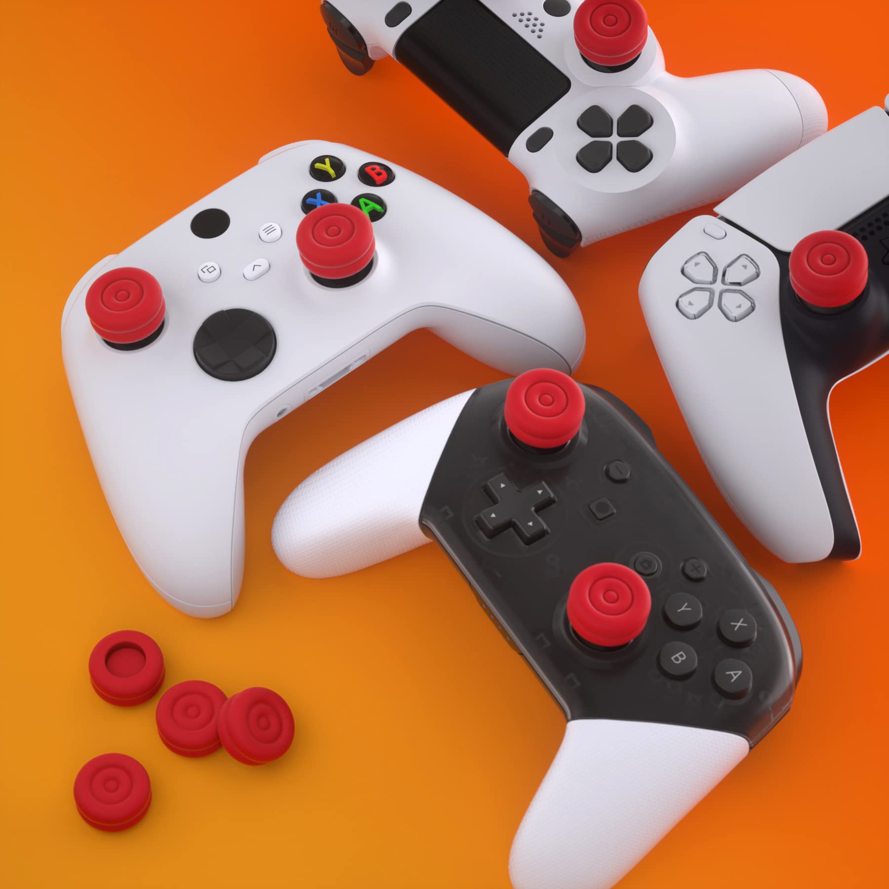 PlayVital Thumbstick Caps for PS5, PS4, Xbox Series X/S, Xbox One/Elite Series 2 & Switch Pro Controller - Analog Stick Grips for Enhanced Gaming Performance (Passion Red) - Perfect for FPS, Racing & Action Games