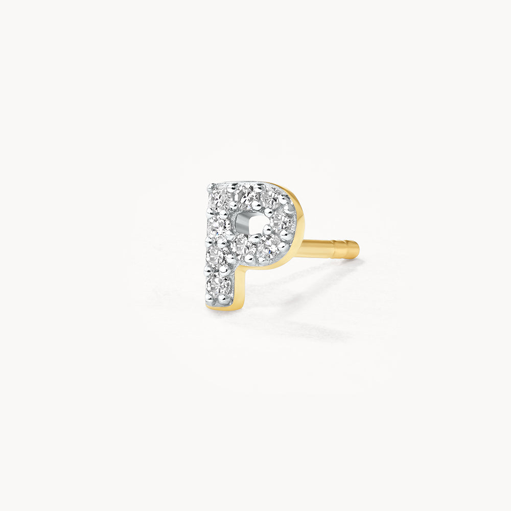 10k Gold Diamond Letter P Single Stud Earring - Elegant Initial Jewelry for Women, Perfect for Gifts, Everyday Wear & Special Occasions
