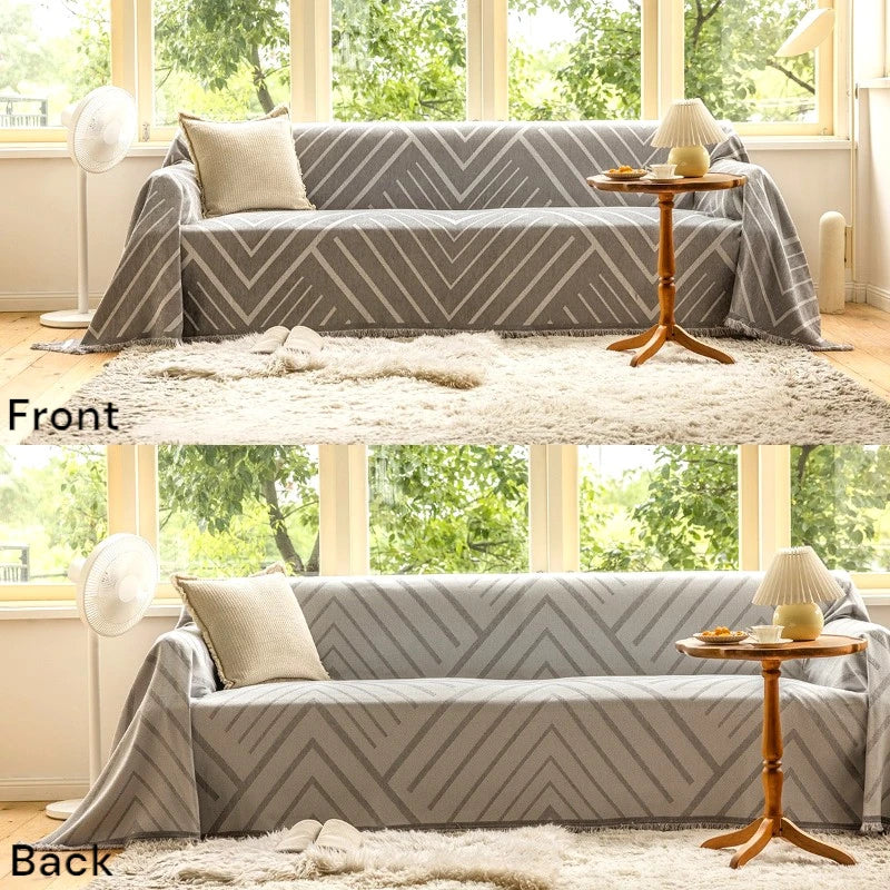 Reversible Chevron Sofa Cover Throw - Stretchable Furniture Protector for Couches, Loveseats & Sectionals - Perfect for Pets, Kids & Spills - Home Decor & Living Room Essentials
