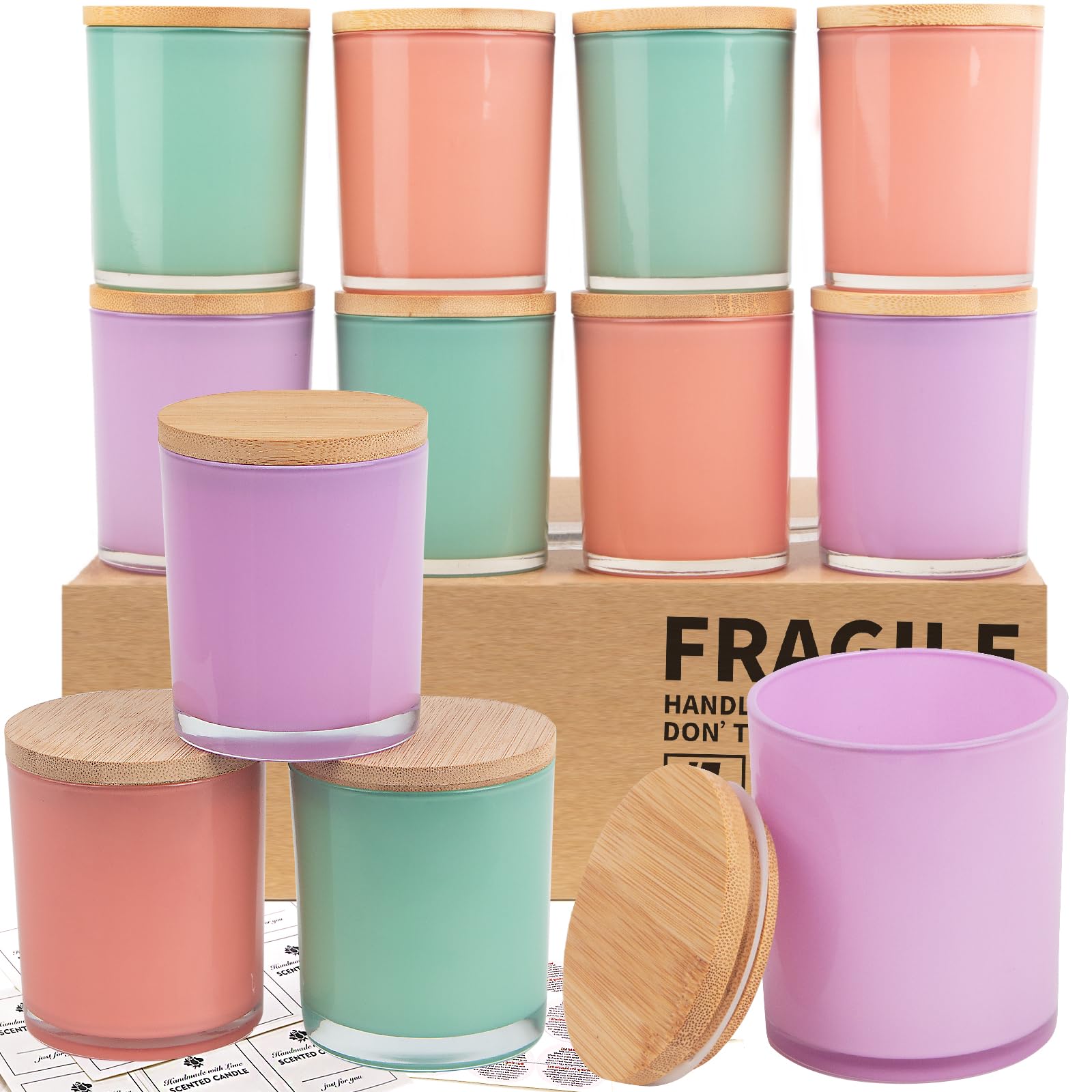 CONNOO 12-Pack 10oz Clear Glass Candle Jars with Airtight Bamboo Lids - DIY Candle Making Supplies, Reusable Containers for Wax Melts, Soap Storage & Home Decor (Dishwasher Safe)