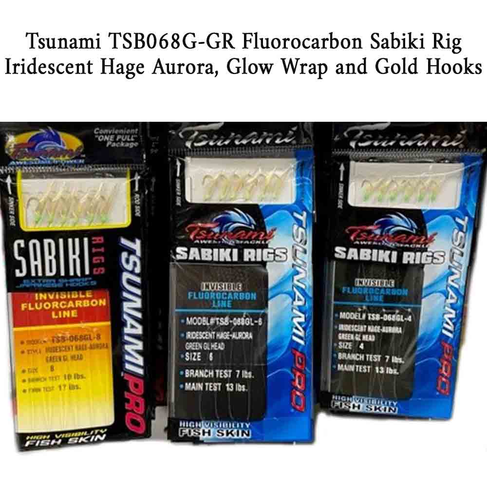 Tsunami TSB068G Glow Iridescent Hage Aurora Sabiki Rig - Premium Saltwater Fishing Lure for Night Fishing, Surf Casting & Pier Angling