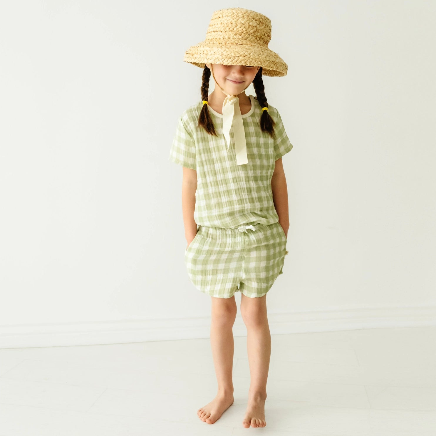 Organic Cotton Gingham Top and Shorts Set for Women - Summer Outfit, Casual Wear, Lounge & Beach Vacation Outfits