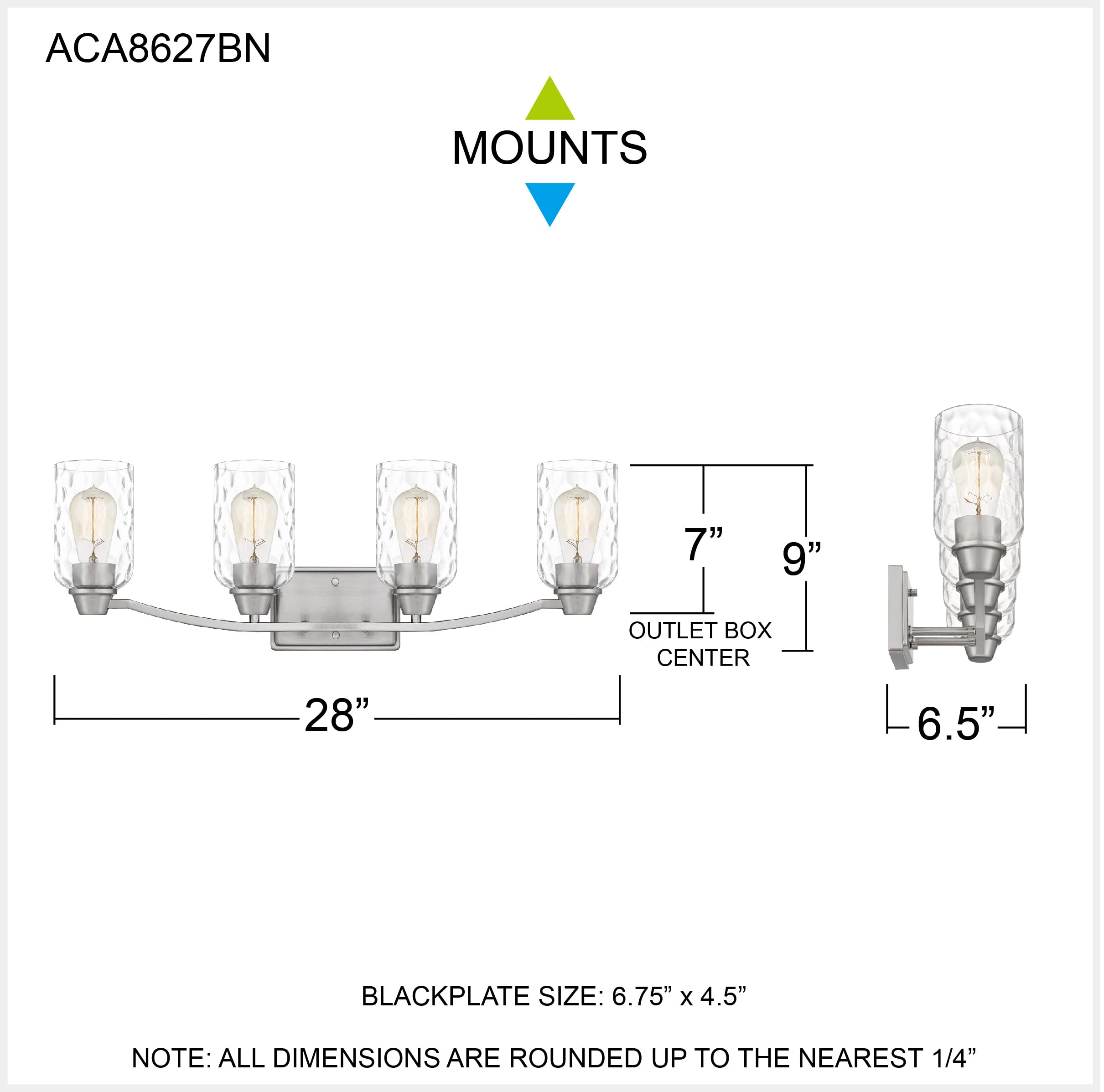 Quoizel Acacia 4-Light Brushed Nickel Bathroom Vanity Light with Dappled Clear Water Glass - Dimmable Modern Wall Fixture for Bathroom, Bedroom & Dressing Room - Durable Resin Construction Vanity Lighting Accessories