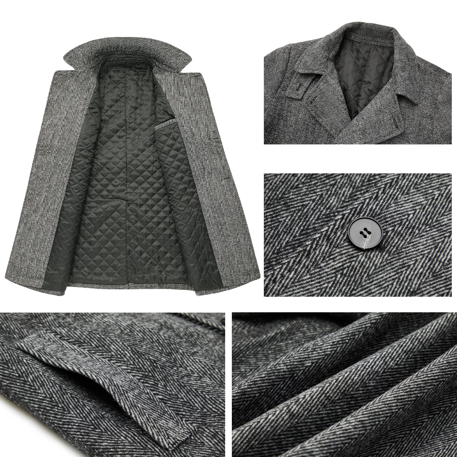 WULFUL Men's Slim Fit Wool Trench Coat - Warm Winter Overcoat for Business, Office & Formal Occasions