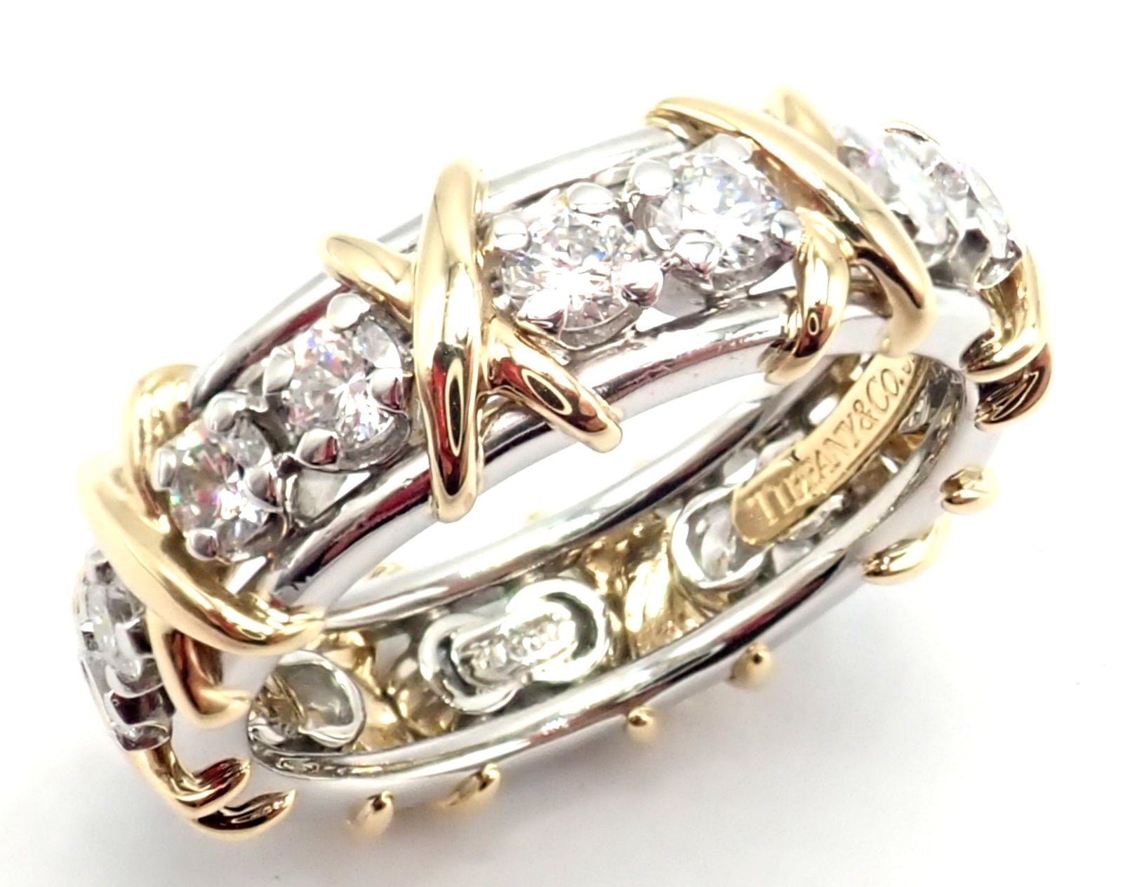 Tiffany & Co Schlumberger 18k Gold Platinum Diamond Ring - 16 Stone Wedding Band Size 6 for Women - Perfect for Engagement, Anniversary & Special Occasions