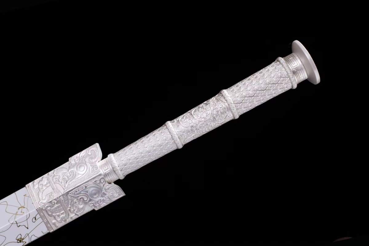 Handmade Forged High Carbon Steel Etched Blade Chinese Han Jian Sword with Alloy Handle - Authentic Martial Arts Weapon for Collection, Cosplay & Display