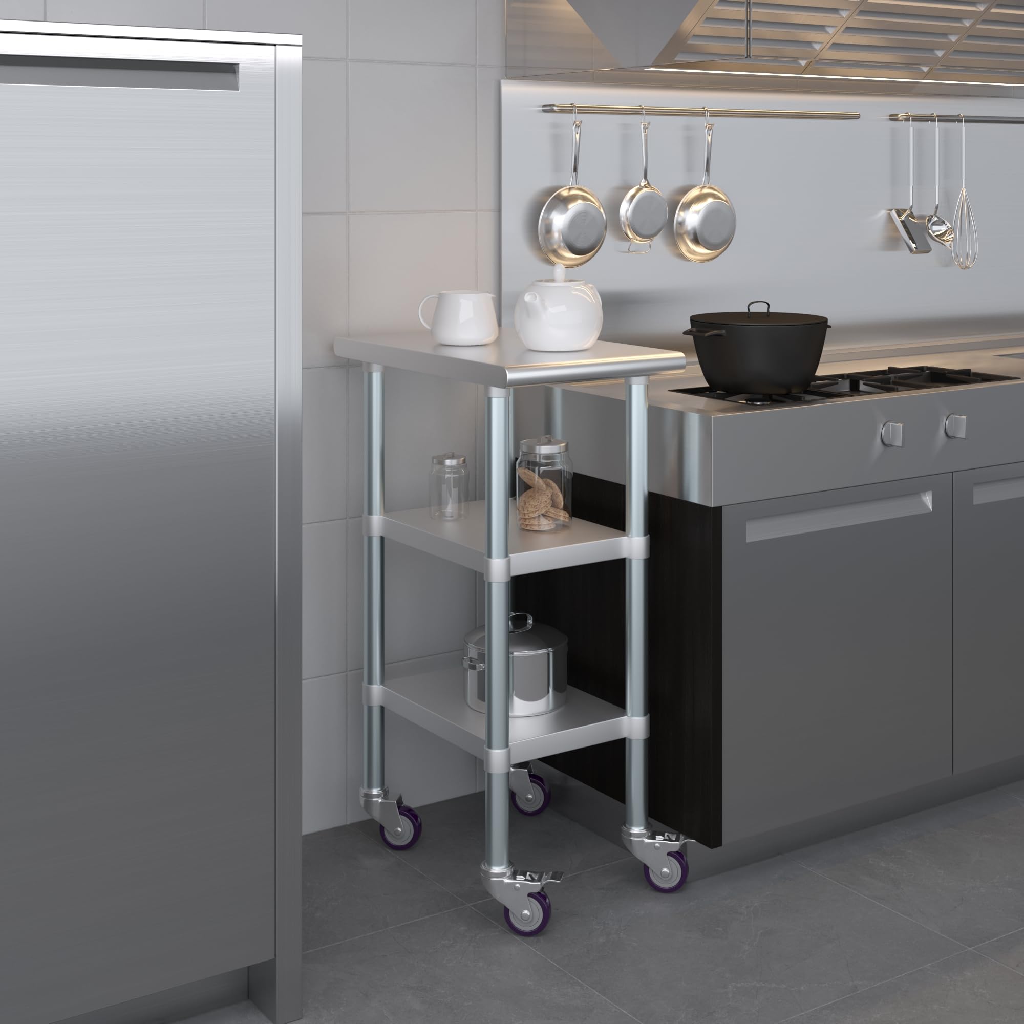 AmGood Stainless Steel Work Table with 2 Shelves & Wheels - Heavy Duty Metal Utility Table 15