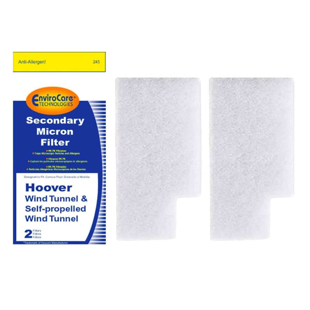 Hoover WindTunnel Self-Propelled Vacuum Cleaner Replacement Secondary Filters - 2 Pack (245) - Compatible with Various Hoover Models for Pet Hair, Allergies & Deep Cleaning