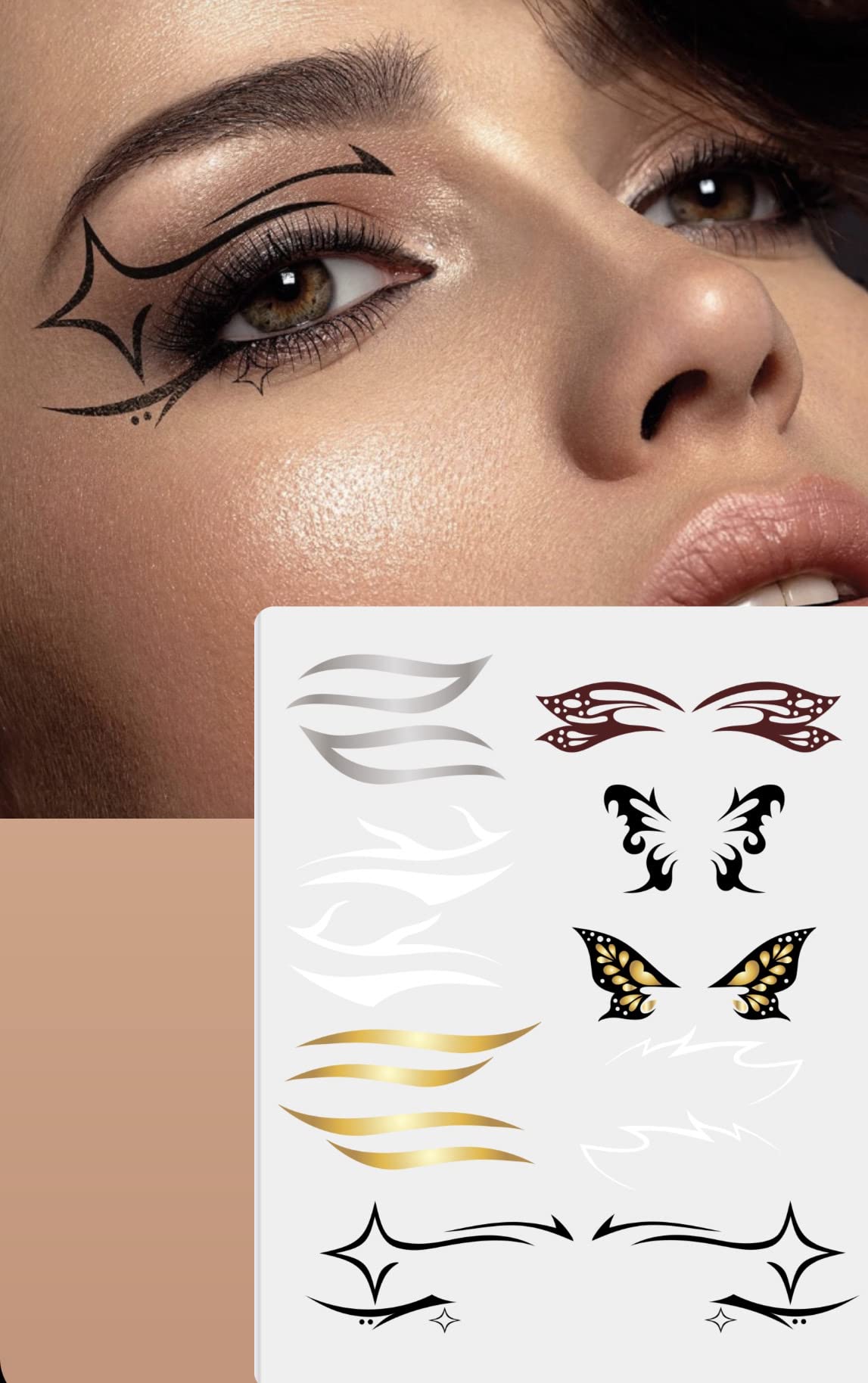 Gold Butterfly Temporary Tattoos for Eyes - Waterproof Fake Eyeliner Tattoos for Parties, Festivals & Coachella - Metallic Gold Eye Makeup Stickers for Women - Perfect for Music Festivals, Halloween & Costume Parties
